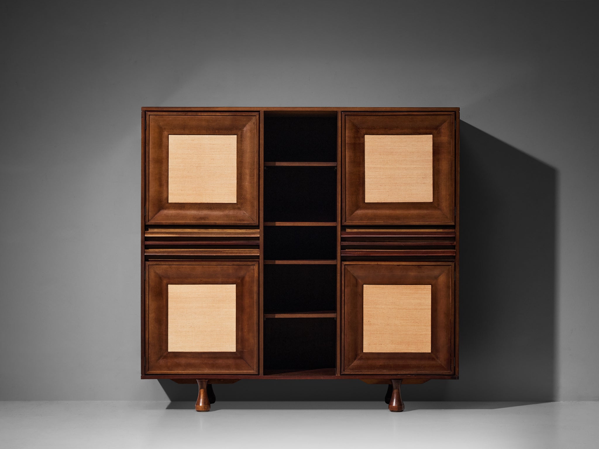 Angelo Mangiarotti for Sorgente dei Mobili Cabinet in Mahogany & Grasscloth Case pieces and storage cabinets Morentz