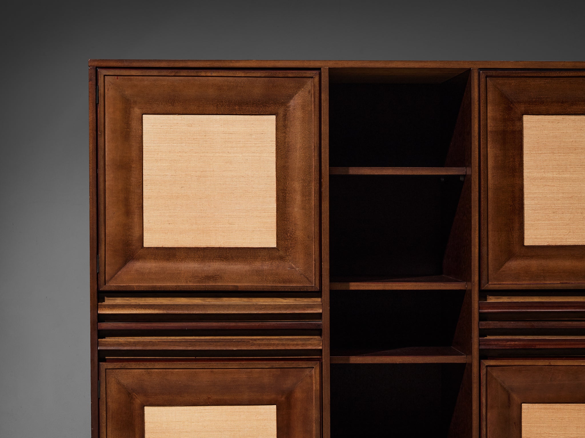 Angelo Mangiarotti for Sorgente dei Mobili Cabinet in Mahogany & Grasscloth Case pieces and storage cabinets Morentz