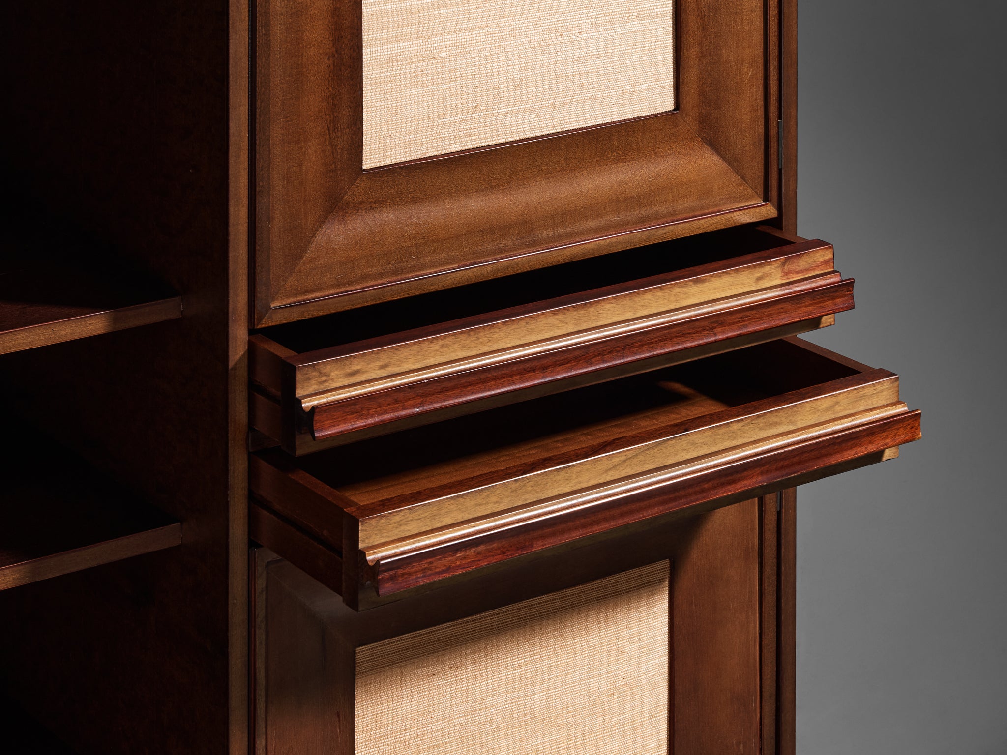 Angelo Mangiarotti for Sorgente dei Mobili Cabinet in Mahogany & Grasscloth Case pieces and storage cabinets Morentz