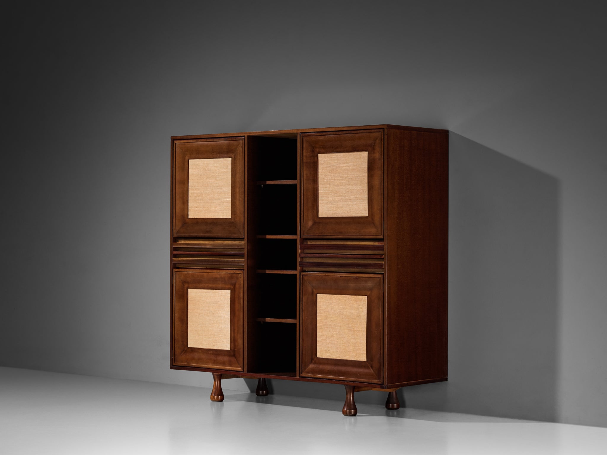 Angelo Mangiarotti for Sorgente dei Mobili Cabinet in Mahogany & Grasscloth Case pieces and storage cabinets Morentz