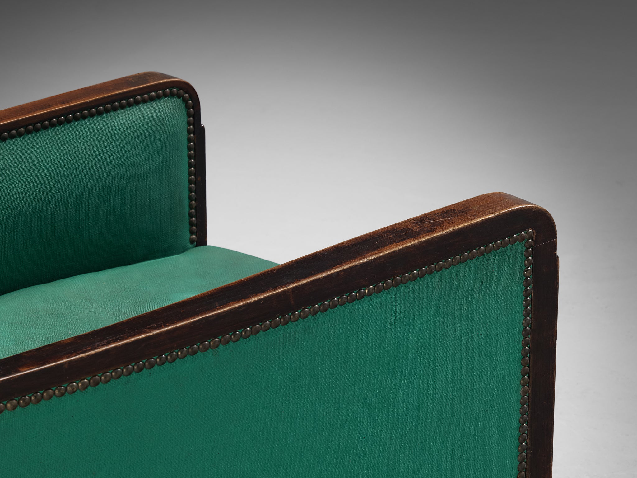 French Art Deco Lounge Chair in Green Faux Leather Seating Morentz