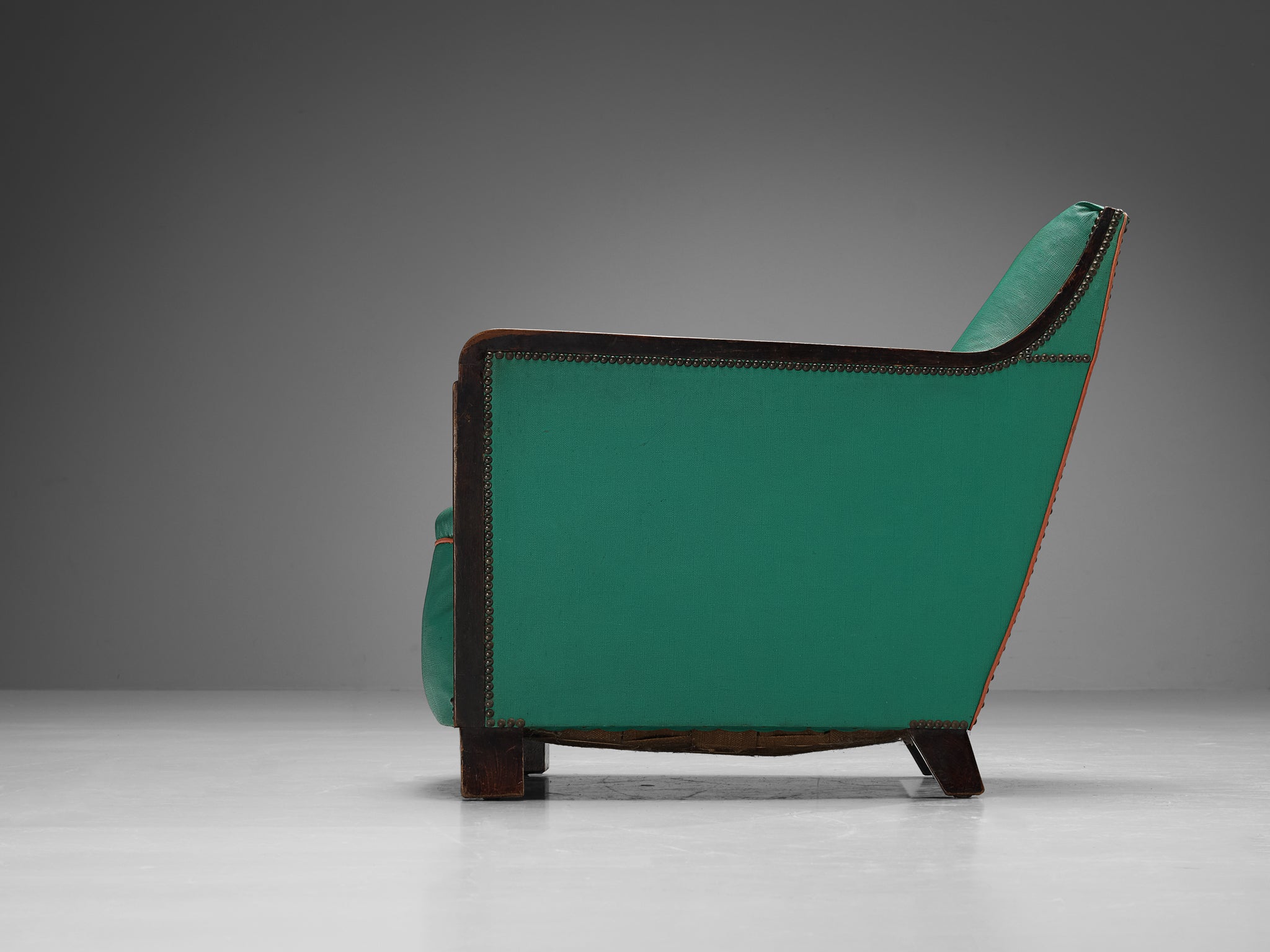 French Art Deco Lounge Chair in Green Faux Leather Seating Morentz