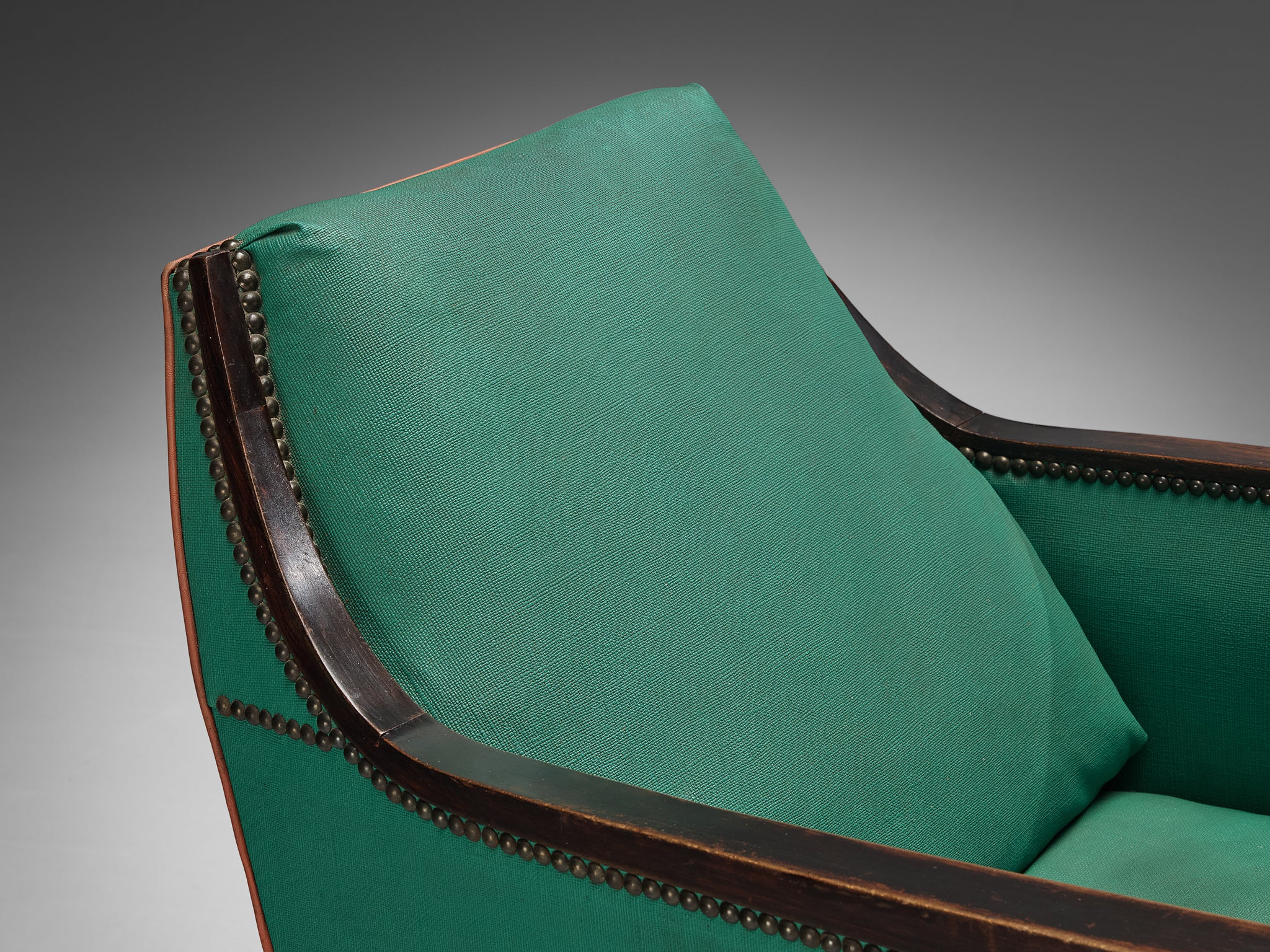 French Art Deco Lounge Chair in Green Faux Leather Seating Morentz
