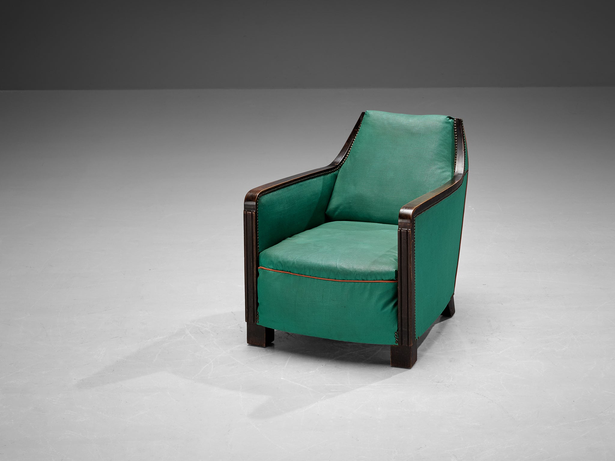 French Art Deco Lounge Chair in Green Faux Leather Seating Morentz