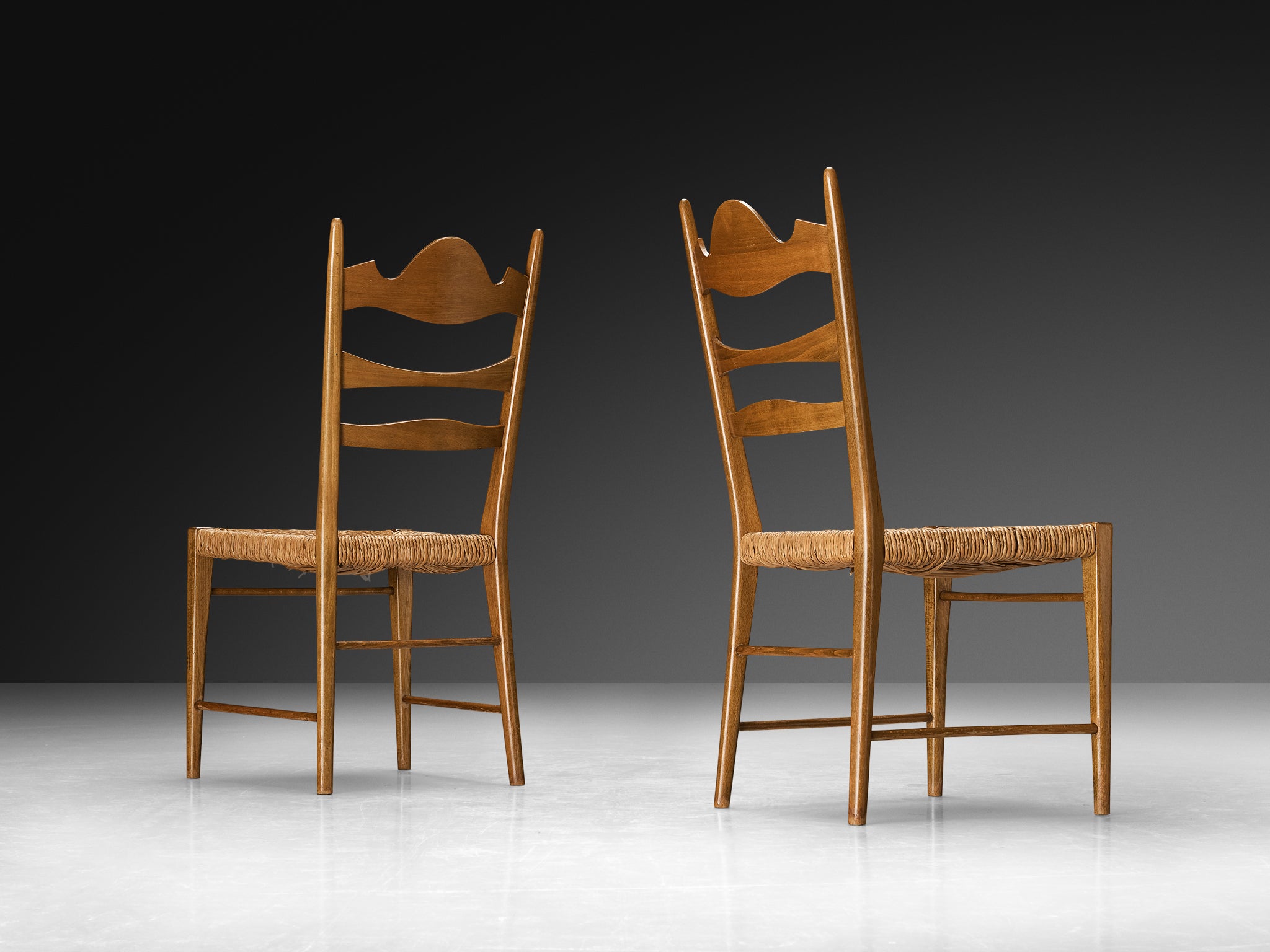 Pair of Italian Dining Chairs with Carved Backs and Straw Seats Seating Morentz