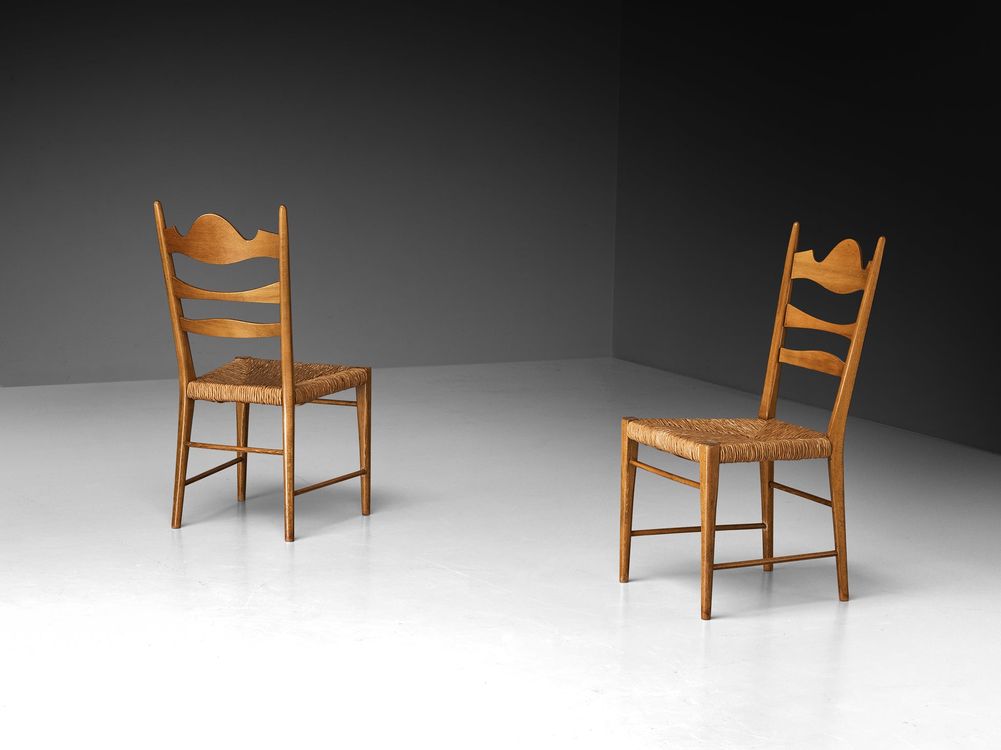 Pair of Italian Dining Chairs with Carved Backs and Straw Seats Seating Morentz