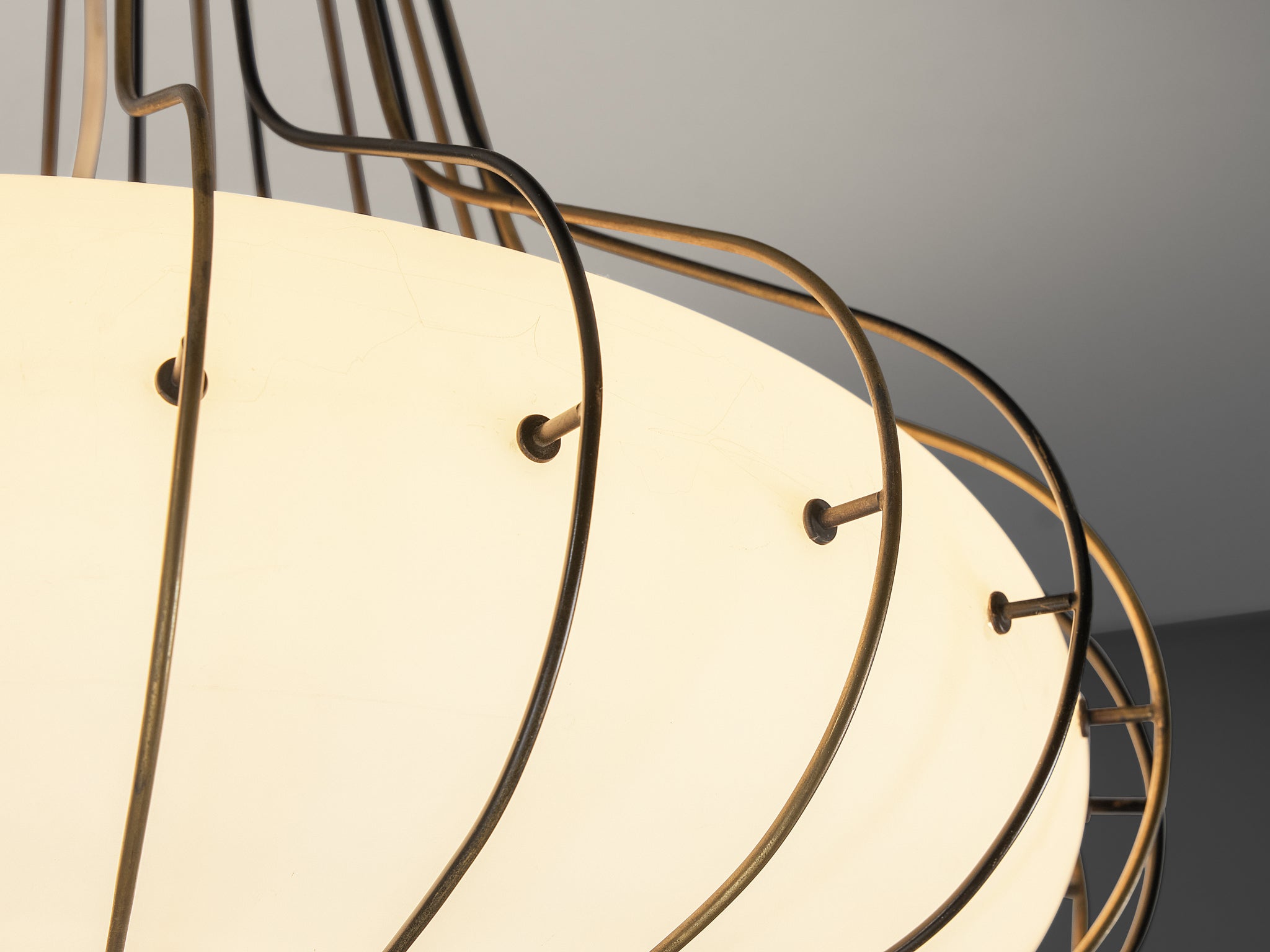 Angelo Lelii for Arredoluce 'Medusa' Chandelier in Brass and White Opal Glass Lighting Morentz