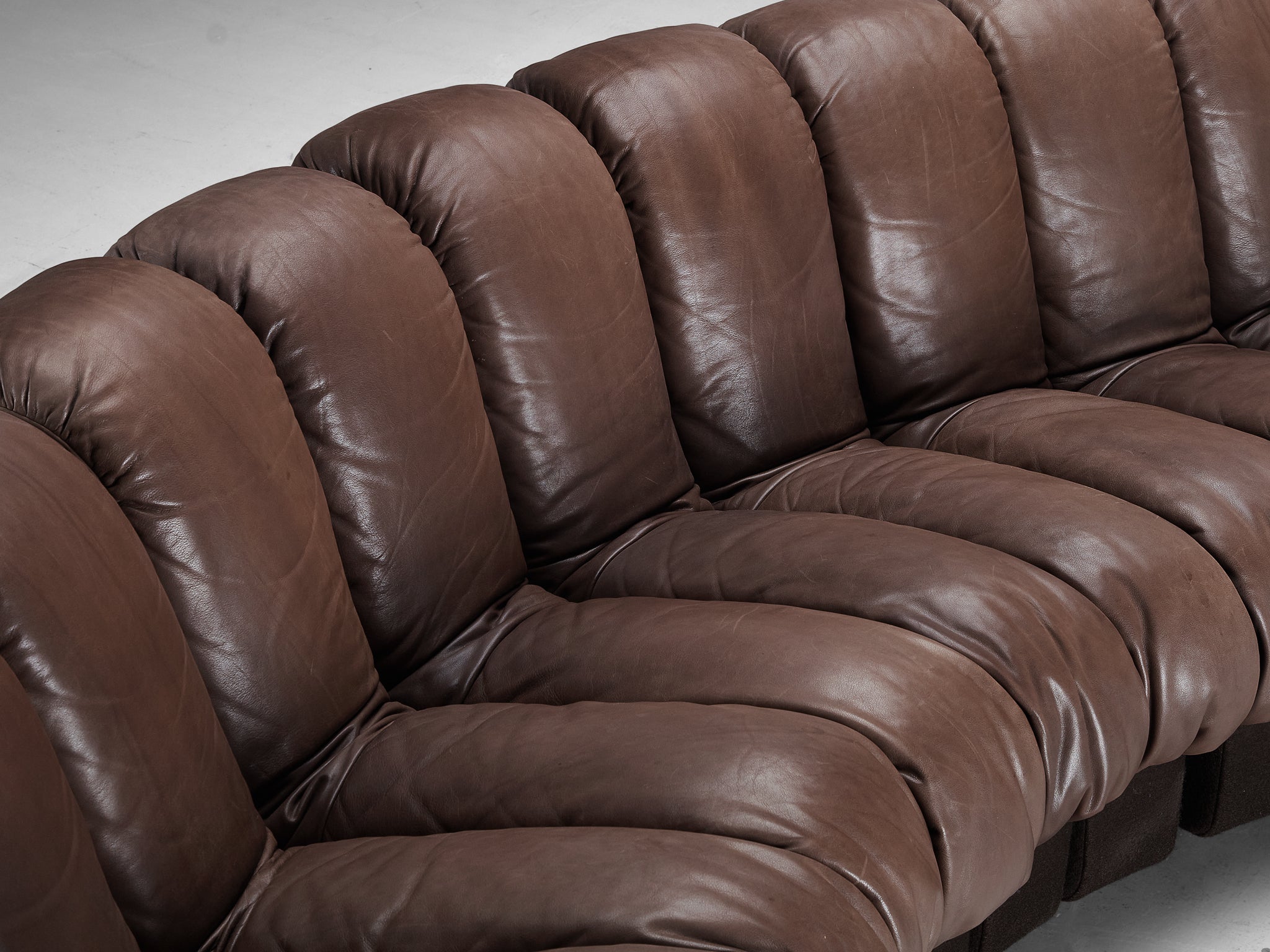 De Sede DS-600 'Snake' Sectional Sofa in Patinated Brown Leather