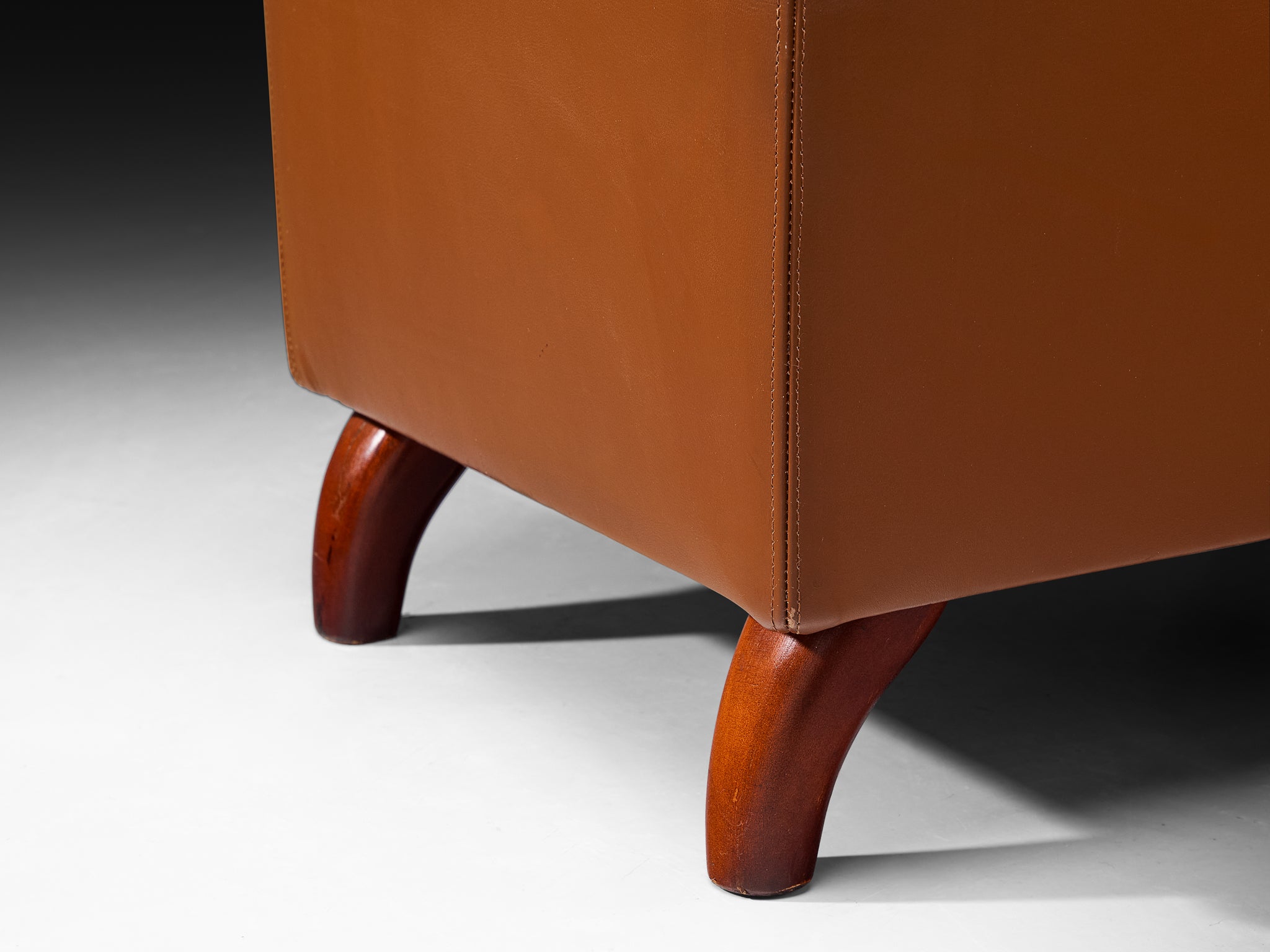 Eugenio Gerli for Tecno Ottoman in Cognac Brown Leather Seating Morentz