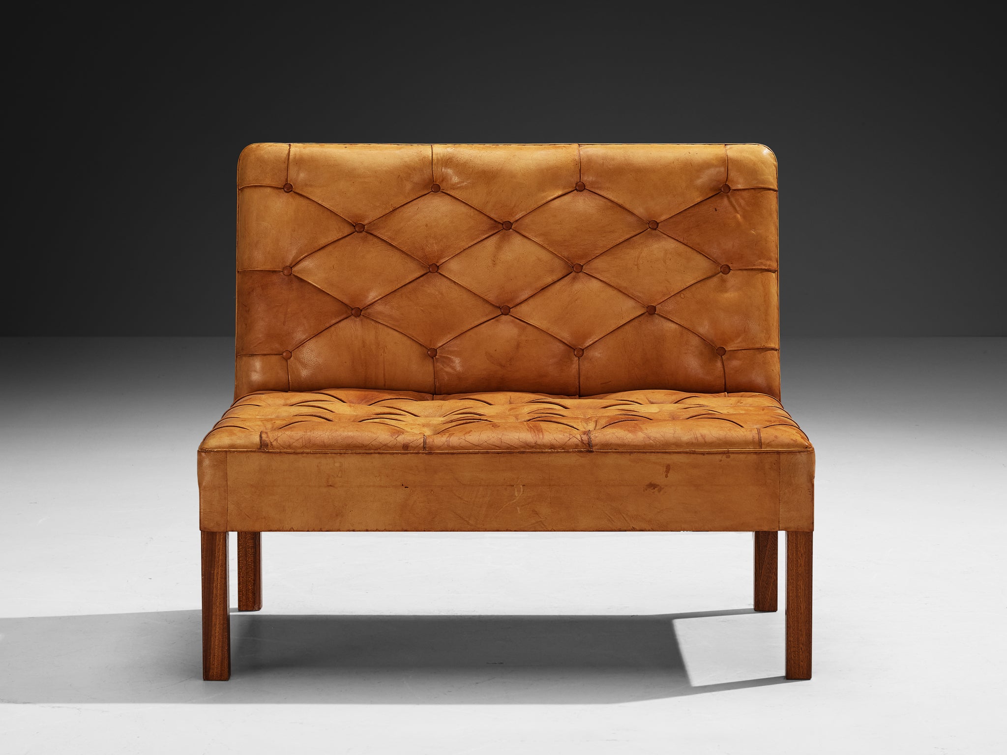 Kaare Klint for Rud. Rasmussens Snedkerier '4698' Sofa with Ottoman in Cognac Leather and Mahogany Seating Morentz