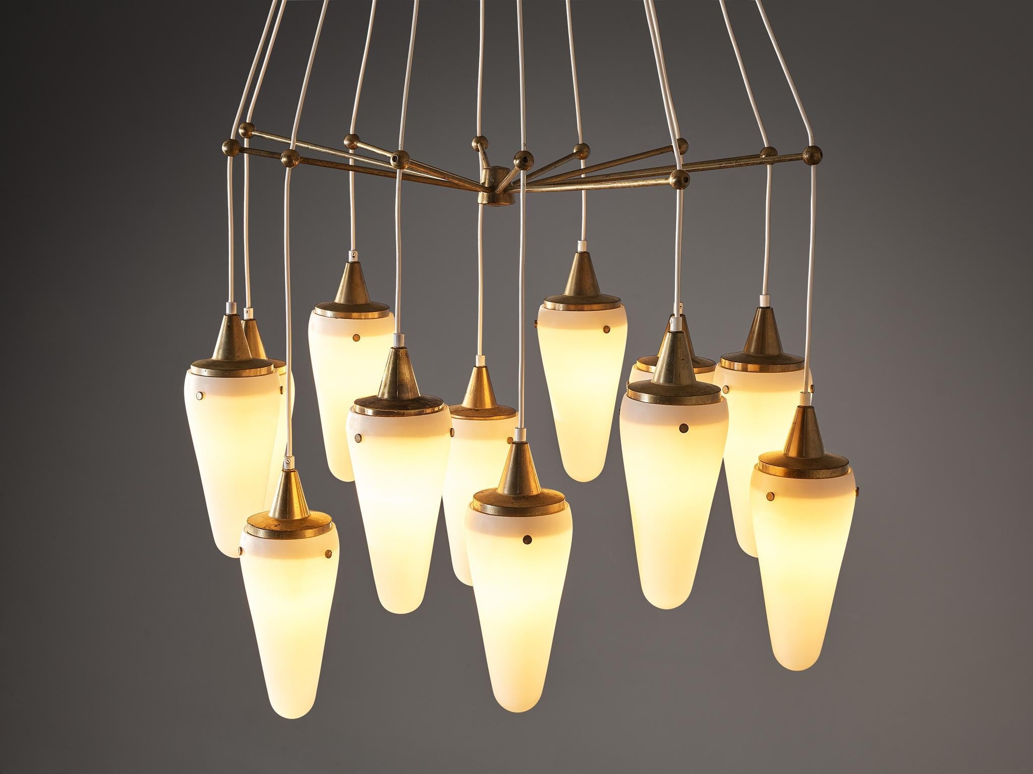 Hans-Agne Jakobsson Chandelier in Brass and White Opaque Glass