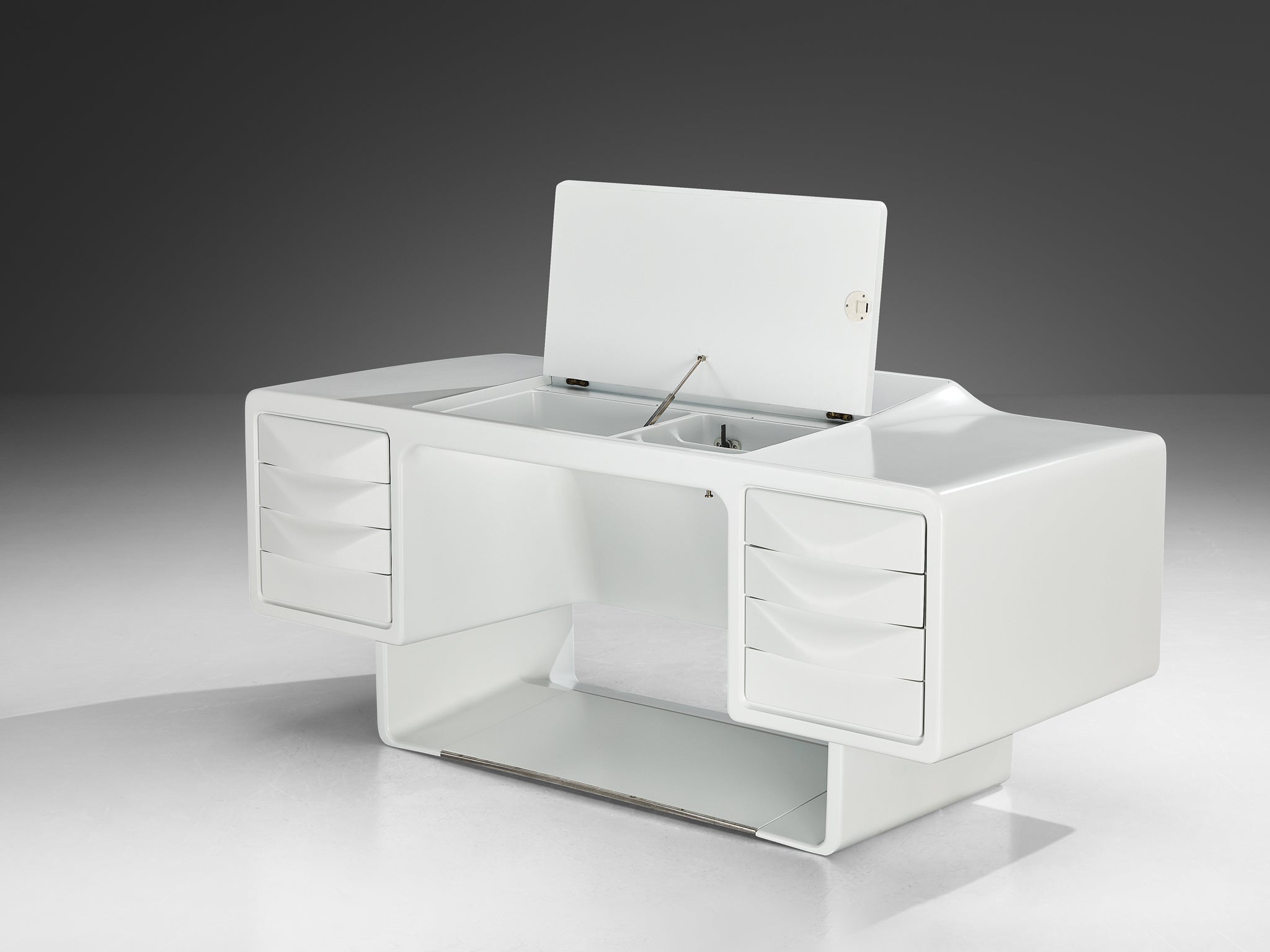Ernest Igl for Wilhelm Werndl 'Directors' Writing Desk in White Polyurethane Tables Morentz