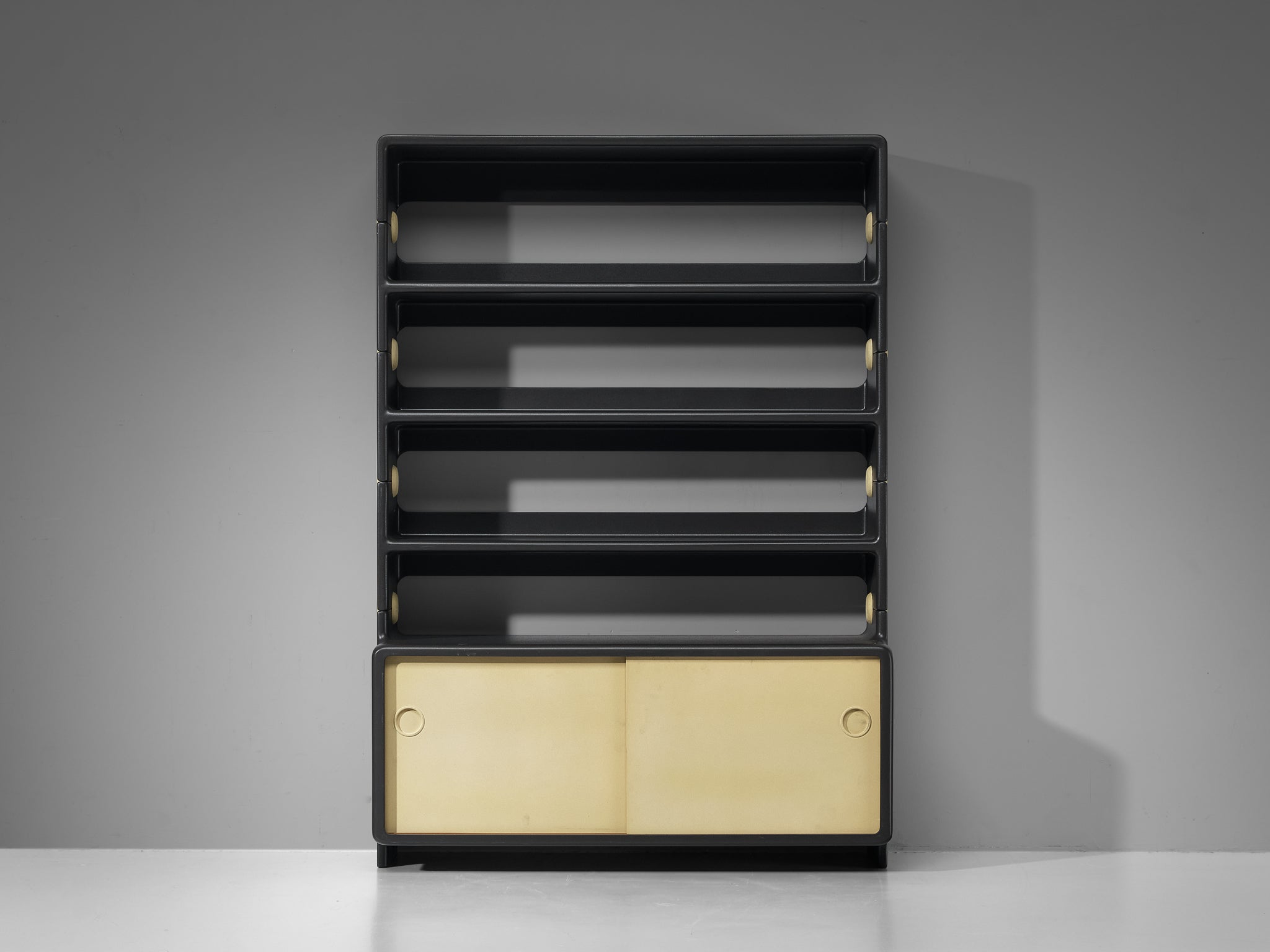 Ernest Igl for Wilhelm Werndl Shelving Cabinet in Black and Beige Fiberglass Case pieces and storage cabinets Morentz