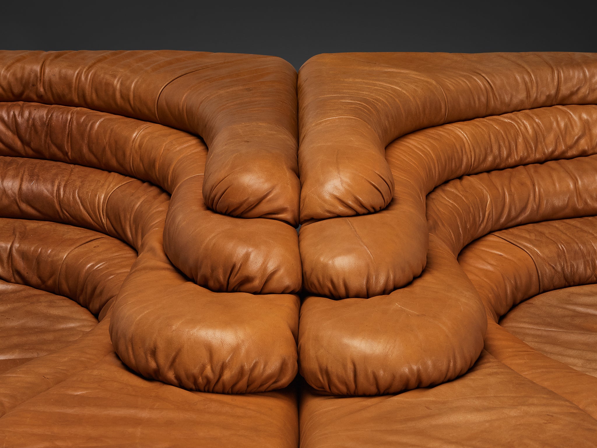 Ubald Klug for De Sede 'Terrazza' Landscapes in Patinated Cognac Brown Leather Seating Morentz