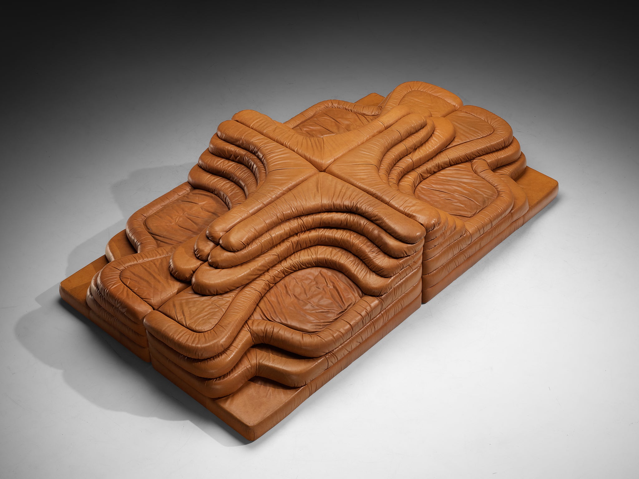 Ubald Klug for De Sede 'Terrazza' Landscapes in Patinated Cognac Brown Leather Seating Morentz