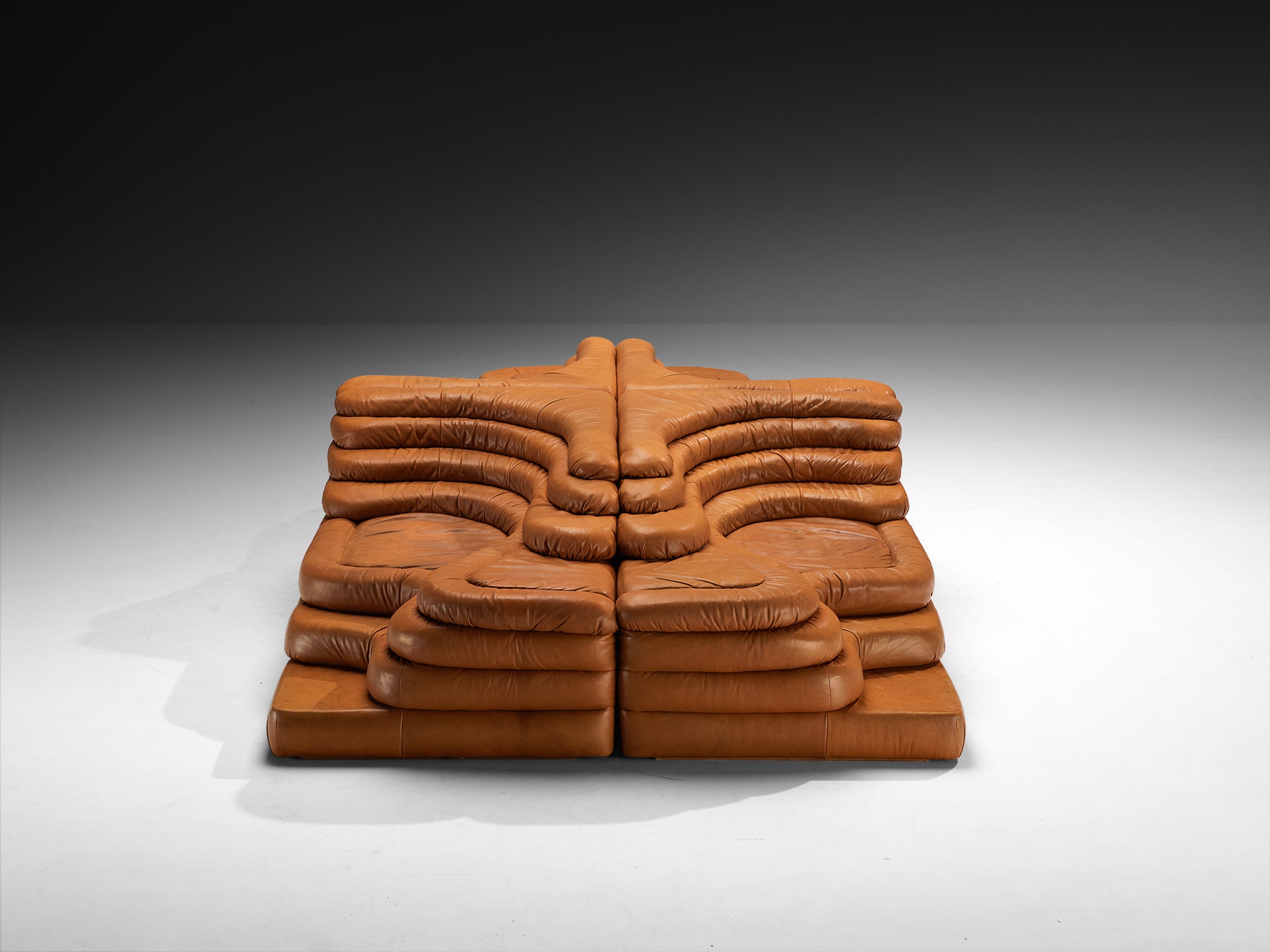 Ubald Klug for De Sede 'Terrazza' Landscapes in Patinated Cognac Brown Leather Seating Morentz