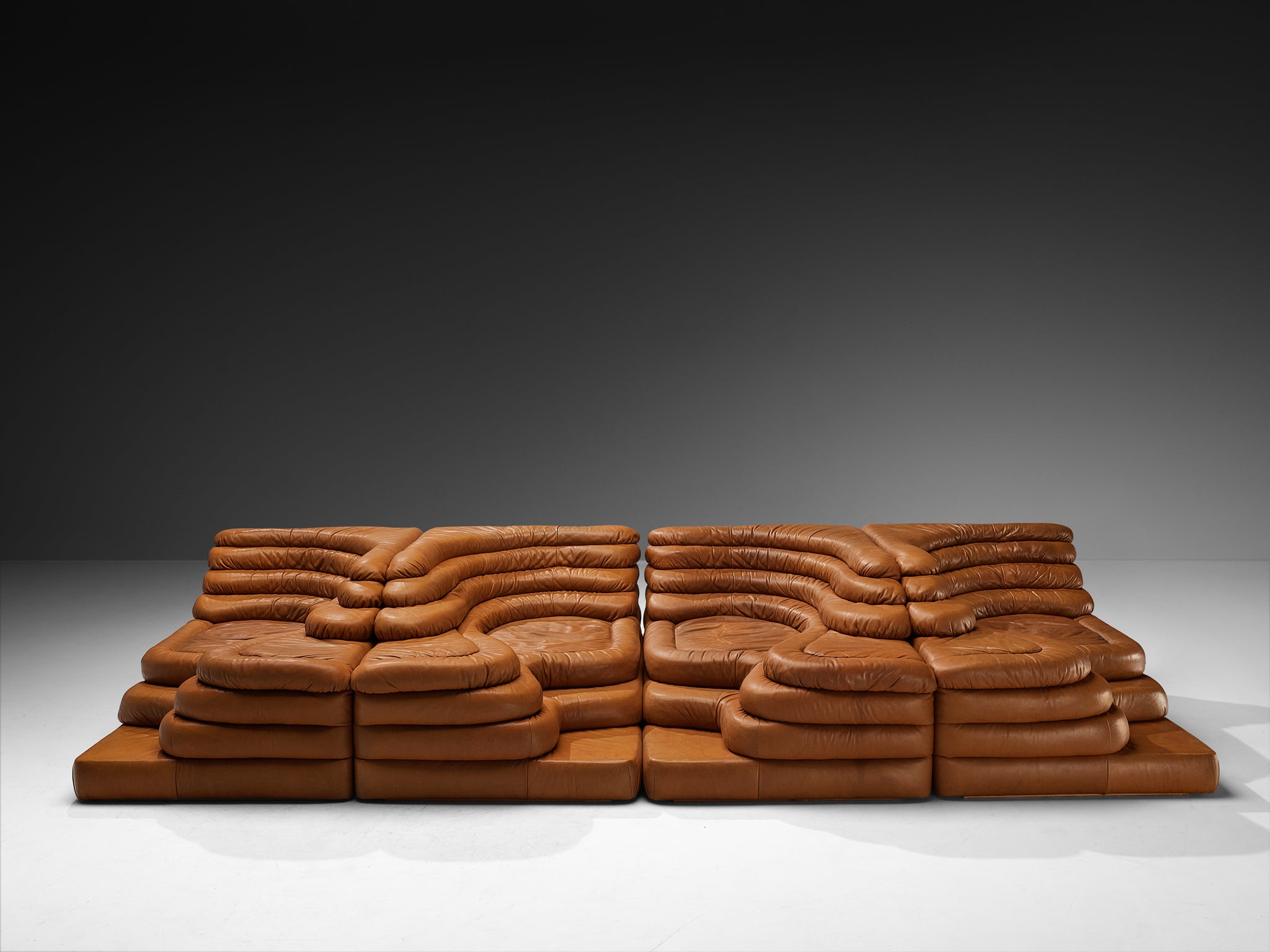 Ubald Klug for De Sede 'Terrazza' Landscapes in Patinated Cognac Brown Leather Seating Morentz