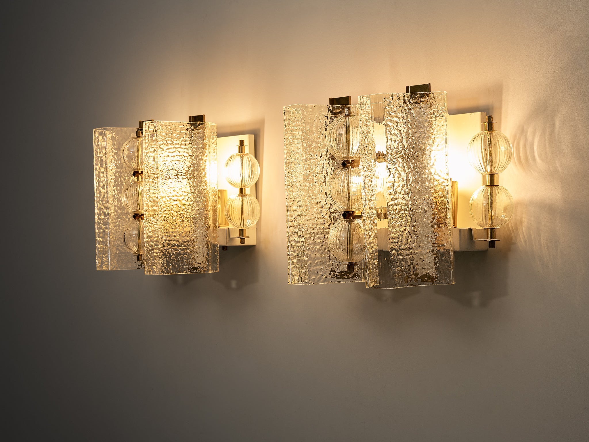 Wall Lights in Textured Glass and Brass lighting Morentz
