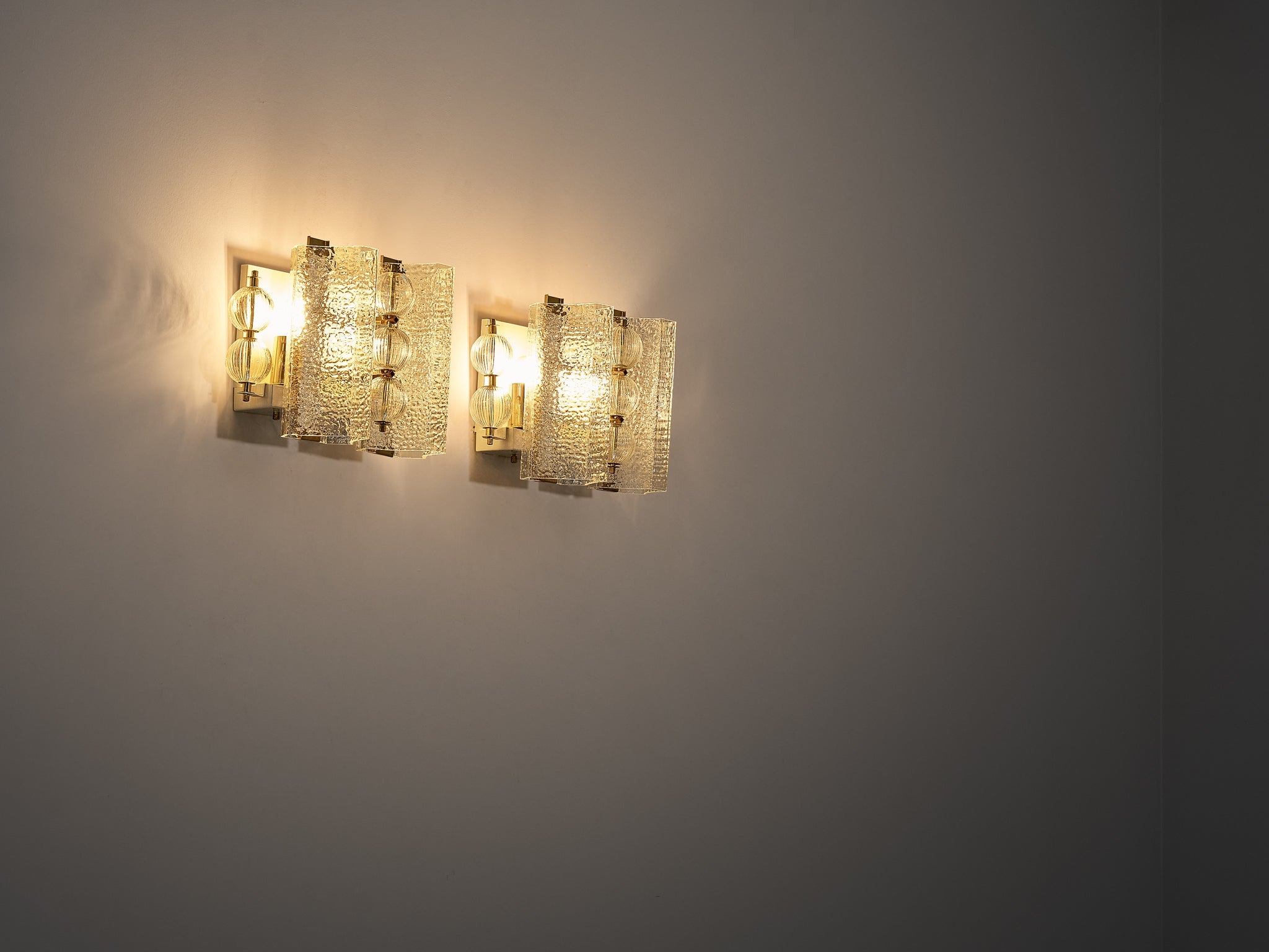 Wall Lights in Textured Glass and Brass lighting Morentz
