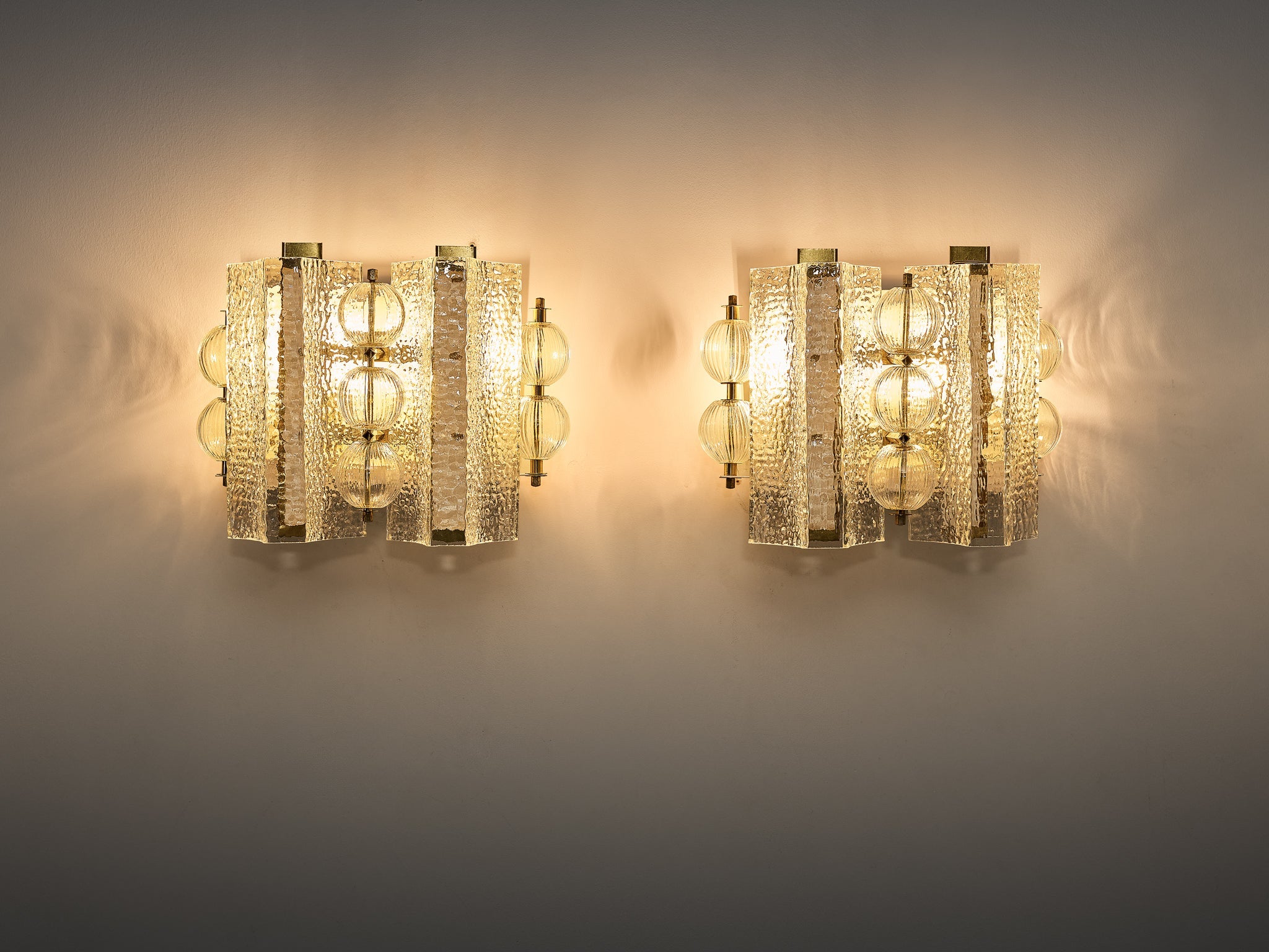 Wall Lights in Textured Glass and Brass lighting Morentz
