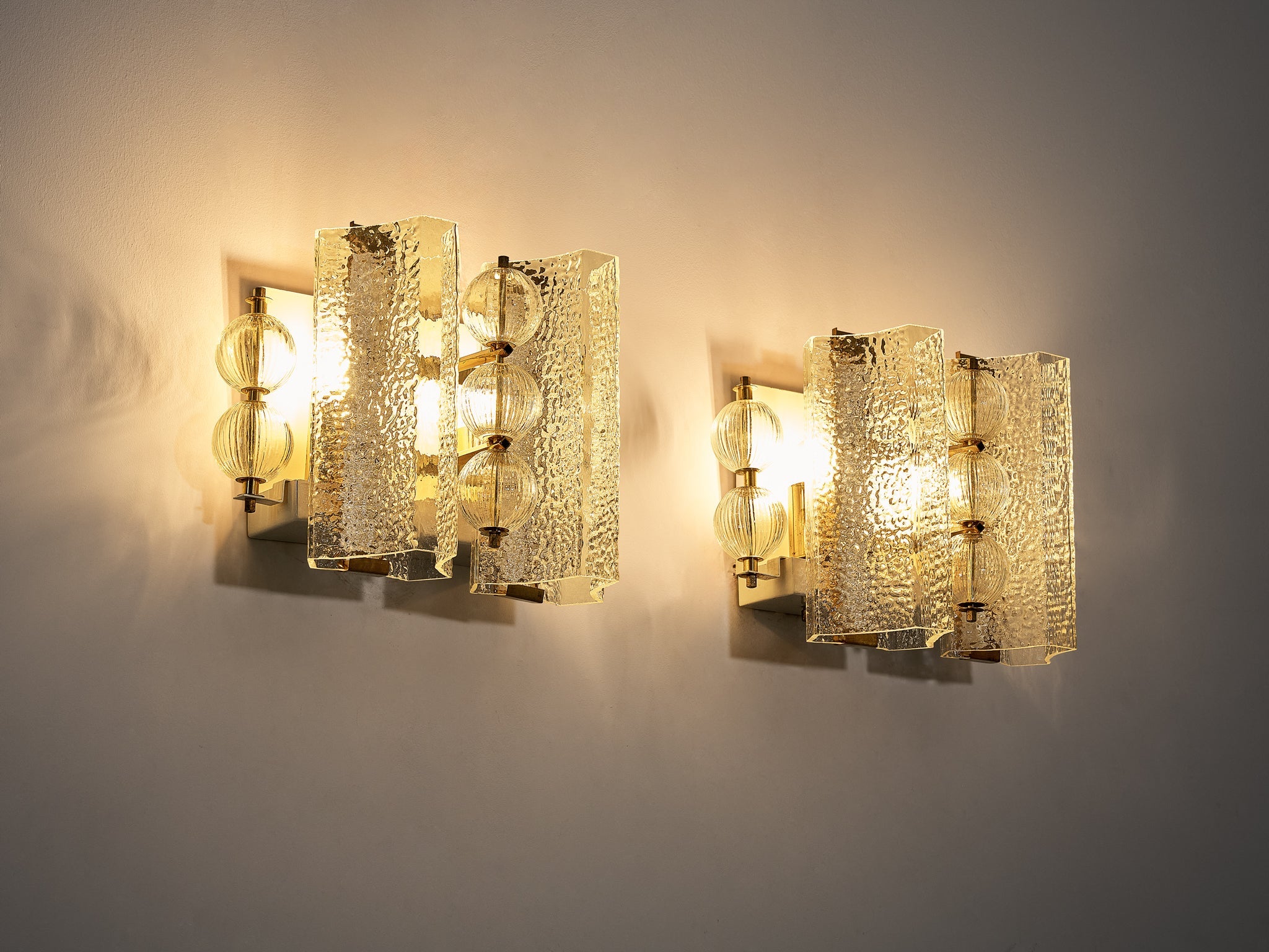 Wall Lights in Textured Glass and Brass lighting Morentz