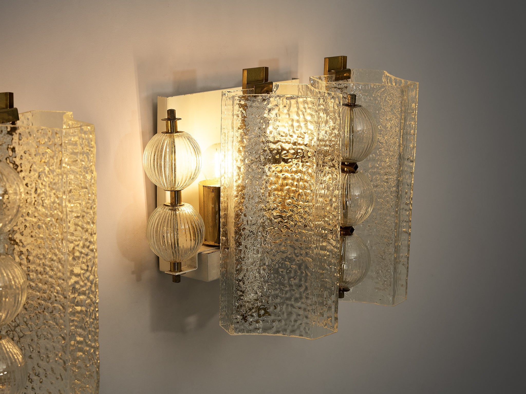 Wall Lights in Textured Glass and Brass lighting Morentz