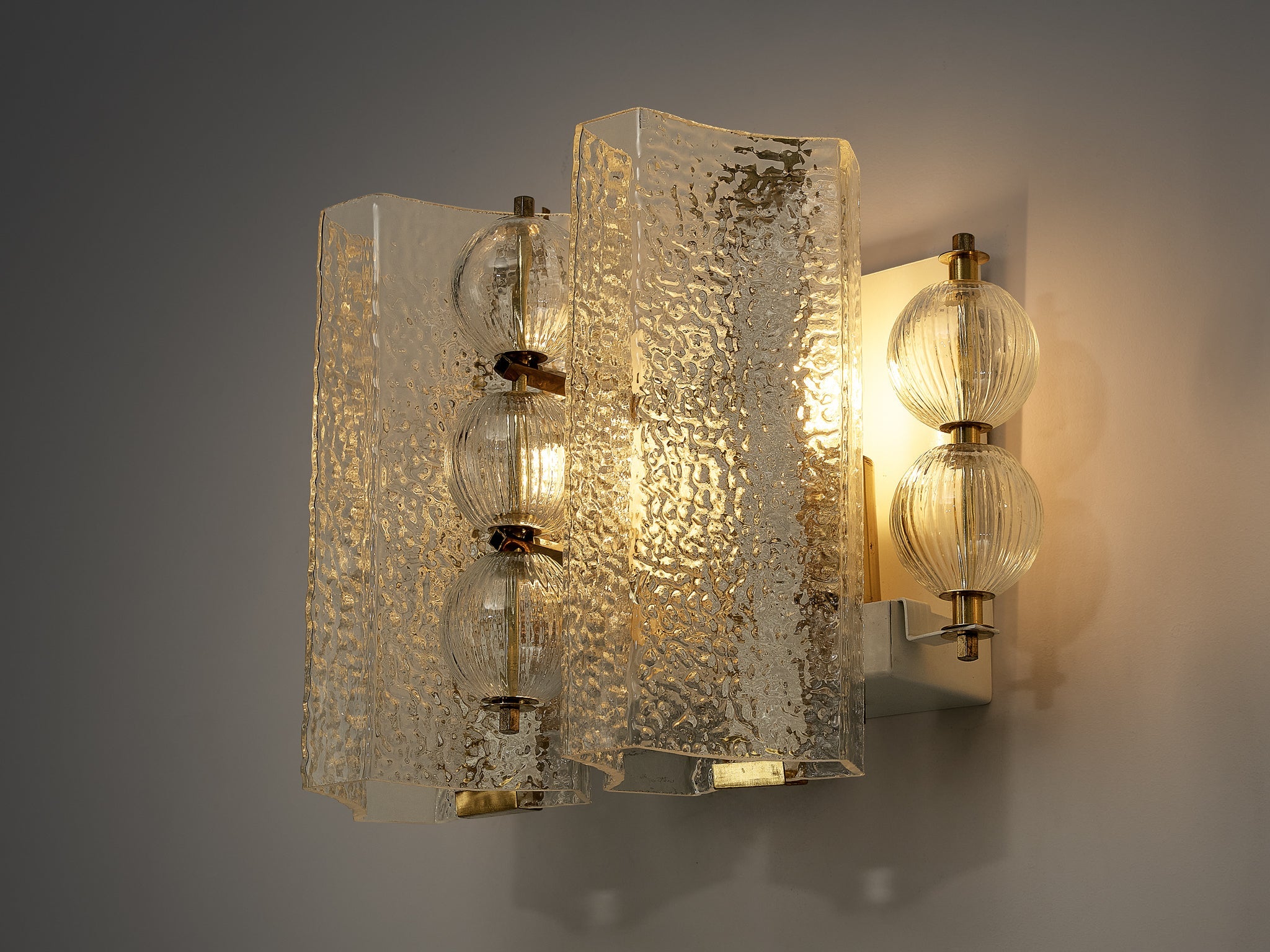 Wall Lights in Textured Glass and Brass lighting Morentz