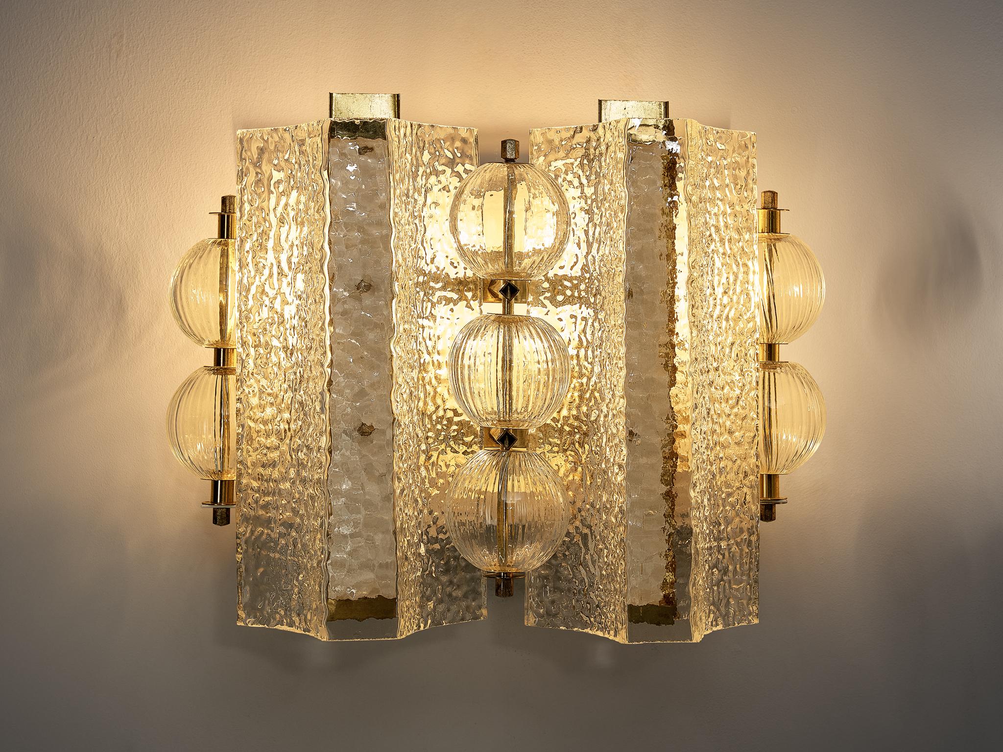 Wall Light in Textured Glass and Brass lighting Morentz