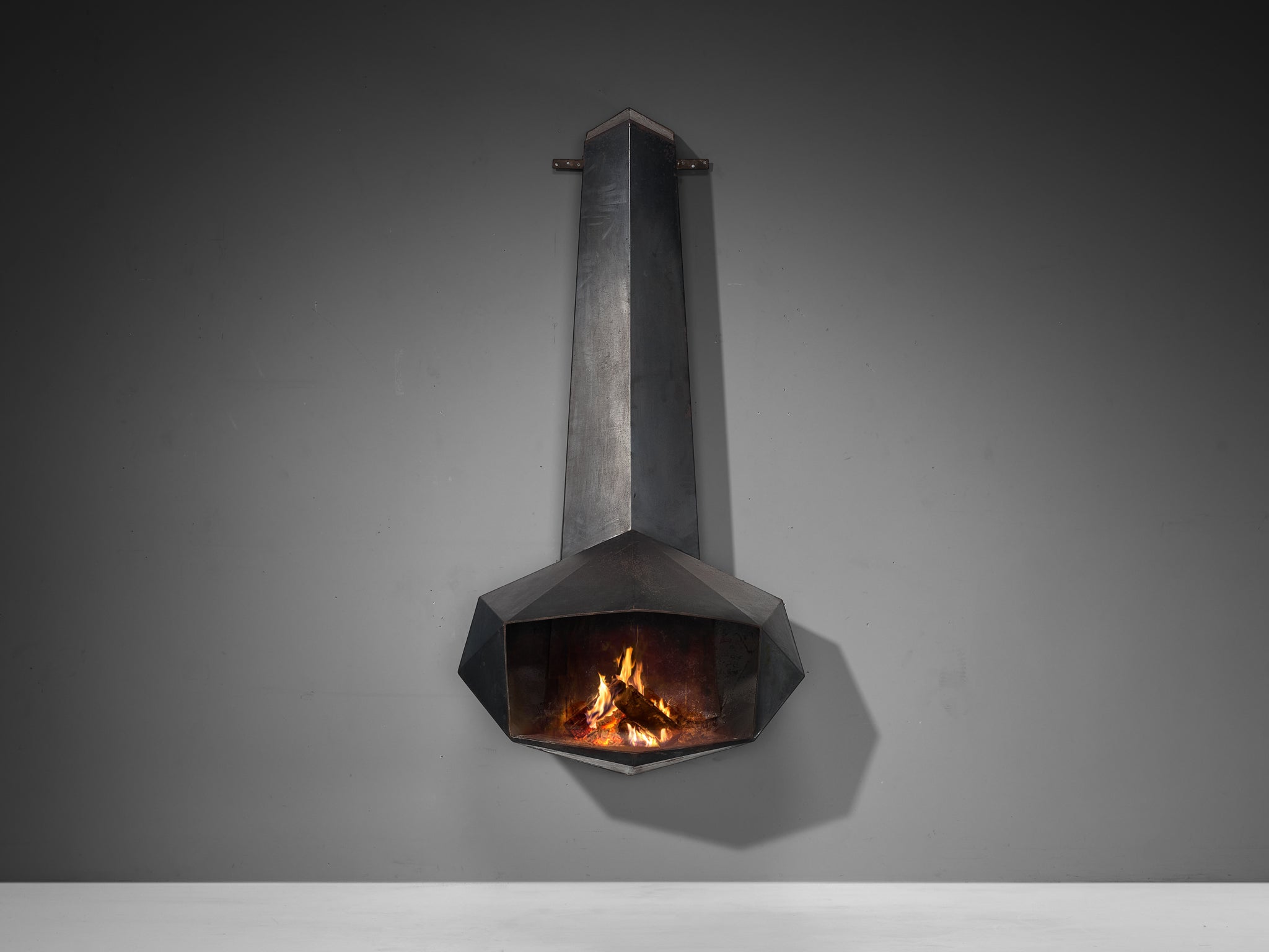 Donbar Faceted Fireplace in Patinated Iron Building and Garden Elements Morentz