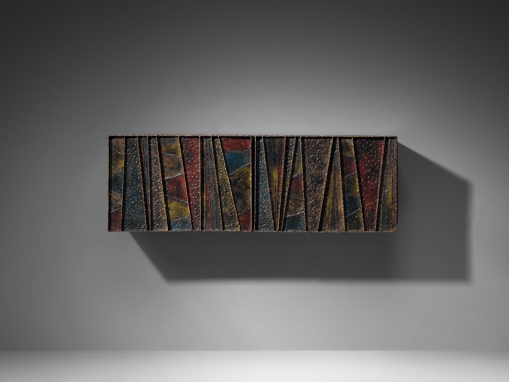 Paul Evans ‘Deep Relief’ Wall-Mounted Sideboard in Welded Steel Case pieces and storage cabinets Morentz