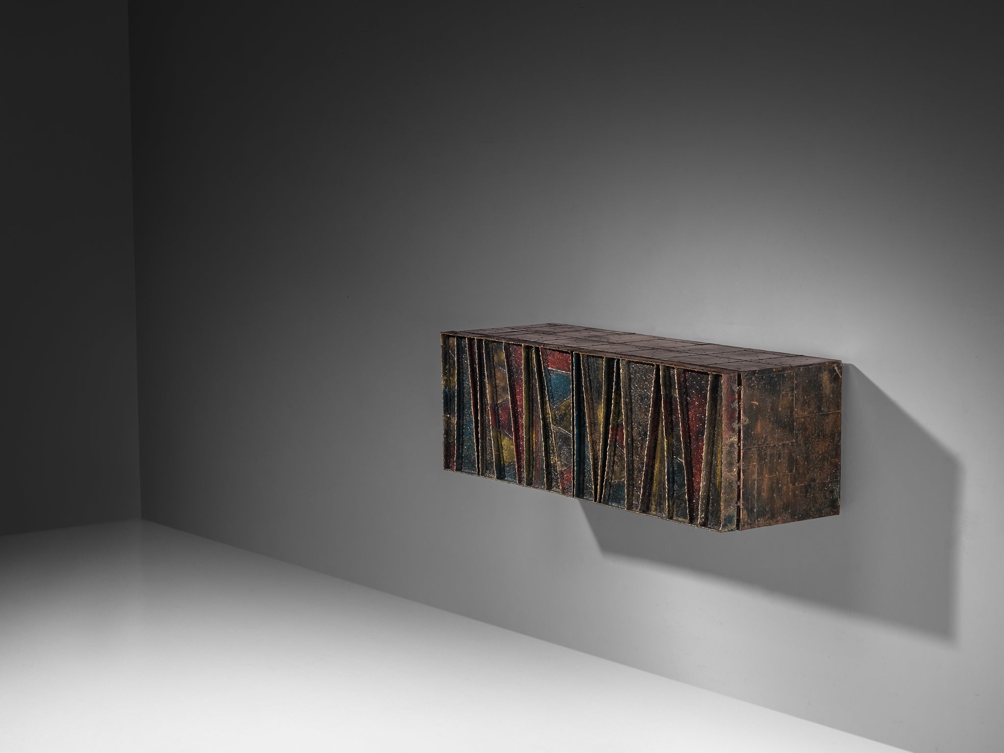 Paul Evans ‘Deep Relief’ Wall-Mounted Sideboard in Welded Steel Case pieces and storage cabinets Morentz