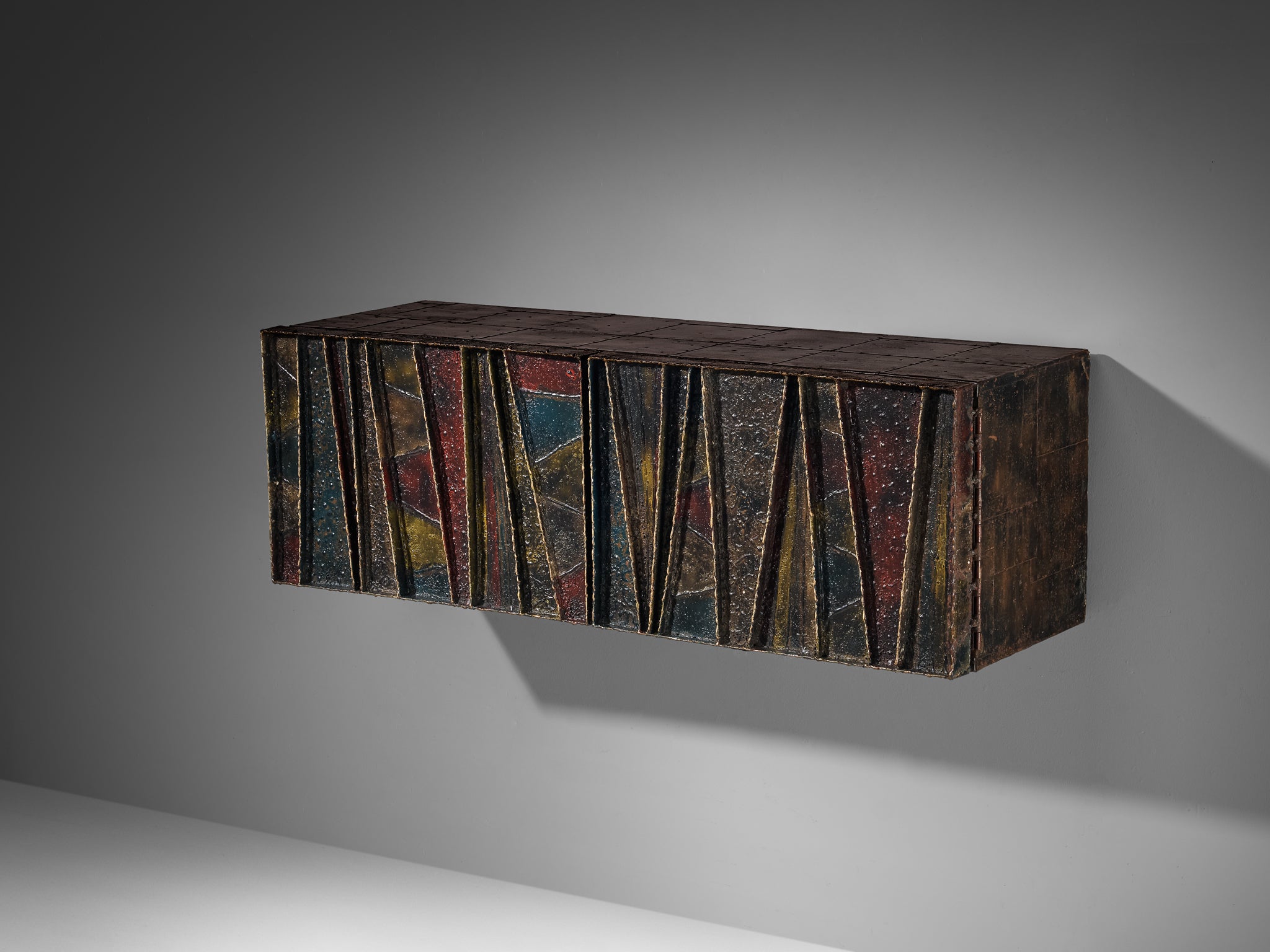 Paul Evans ‘Deep Relief’ Wall-Mounted Sideboard in Welded Steel Case pieces and storage cabinets Morentz