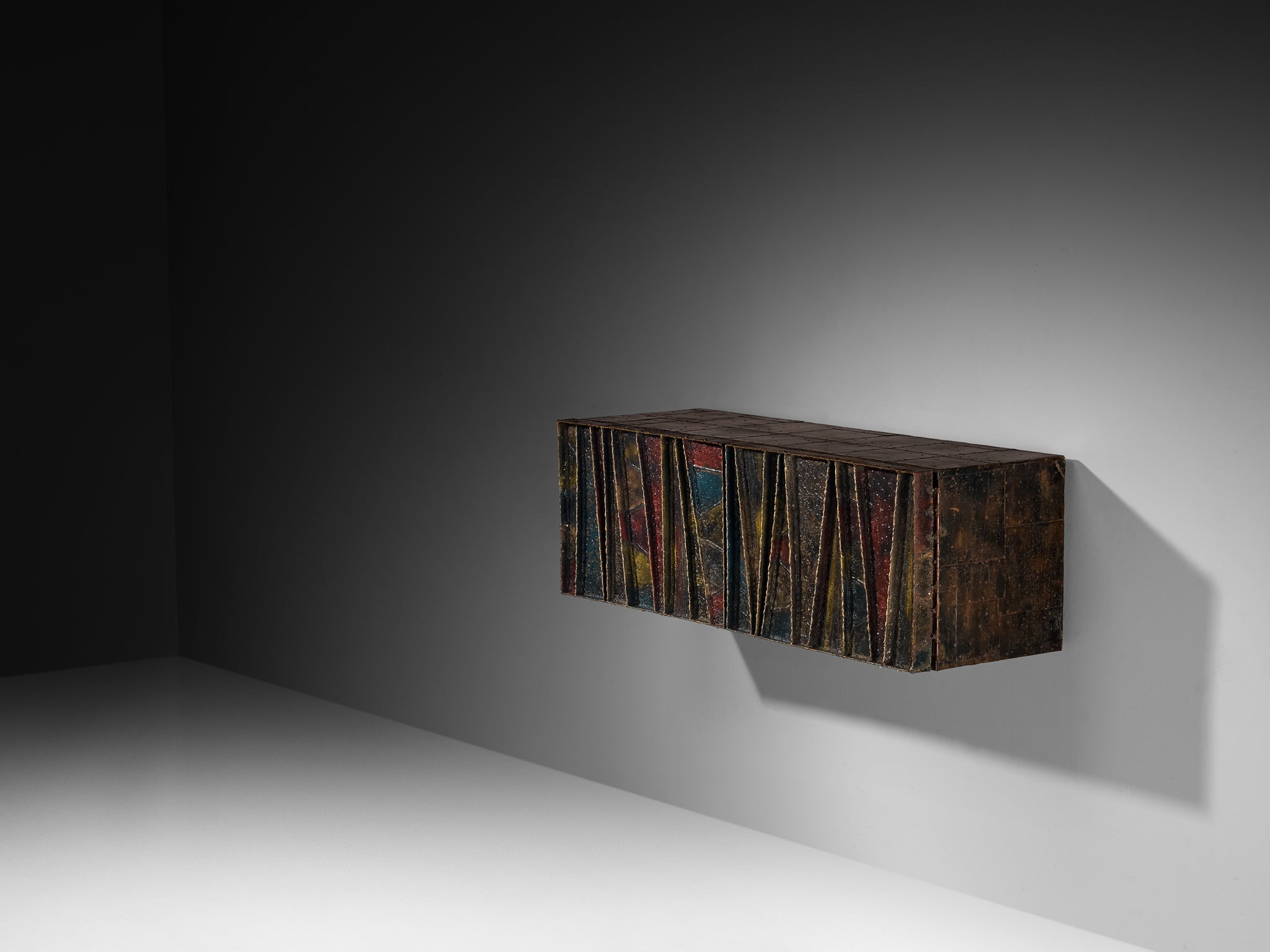 Paul Evans ‘Deep Relief’ Wall-Mounted Sideboard in Welded Steel Case pieces and storage cabinets Morentz