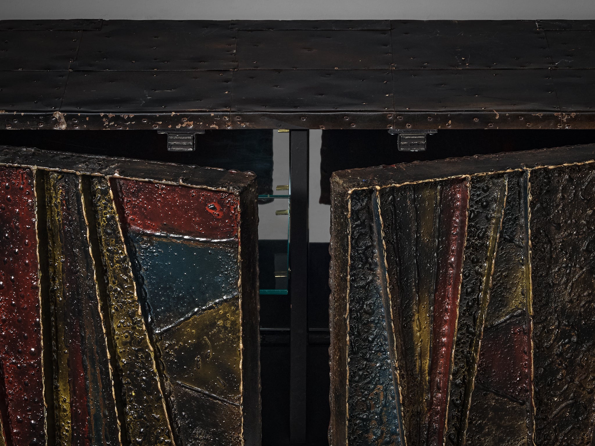 Paul Evans ‘Deep Relief’ Wall-Mounted Sideboard in Welded Steel Case pieces and storage cabinets Morentz