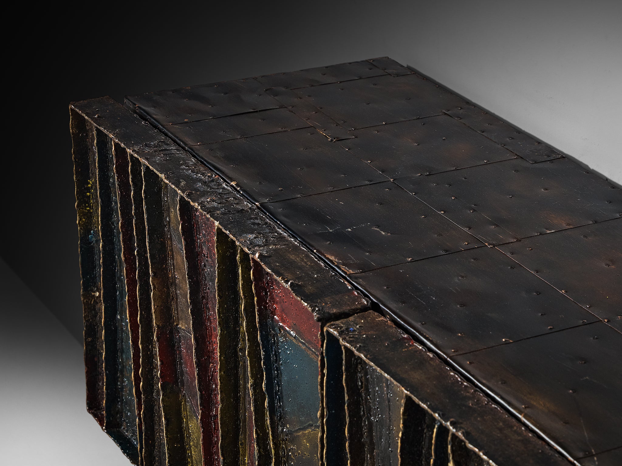 Paul Evans ‘Deep Relief’ Wall-Mounted Sideboard in Welded Steel Case pieces and storage cabinets Morentz