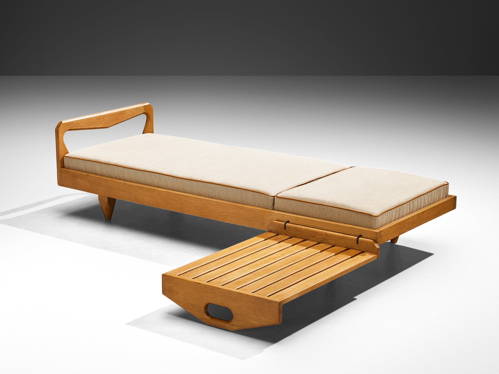 Guillerme & Chambron Daybed or Bench with Side Table in Oak and Fabric