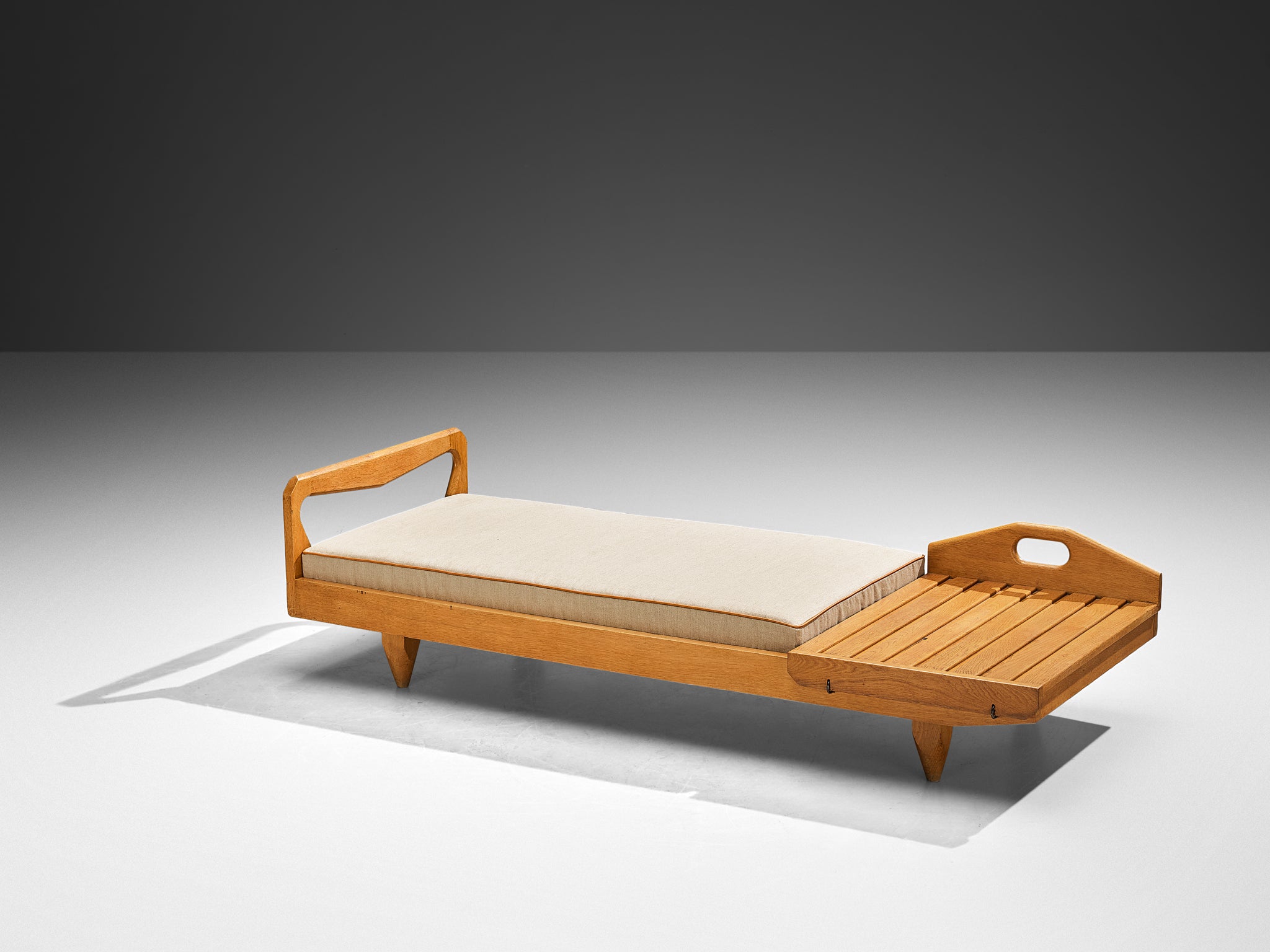 Guillerme & Chambron Daybed or Bench with Side Table in Oak and Fabric