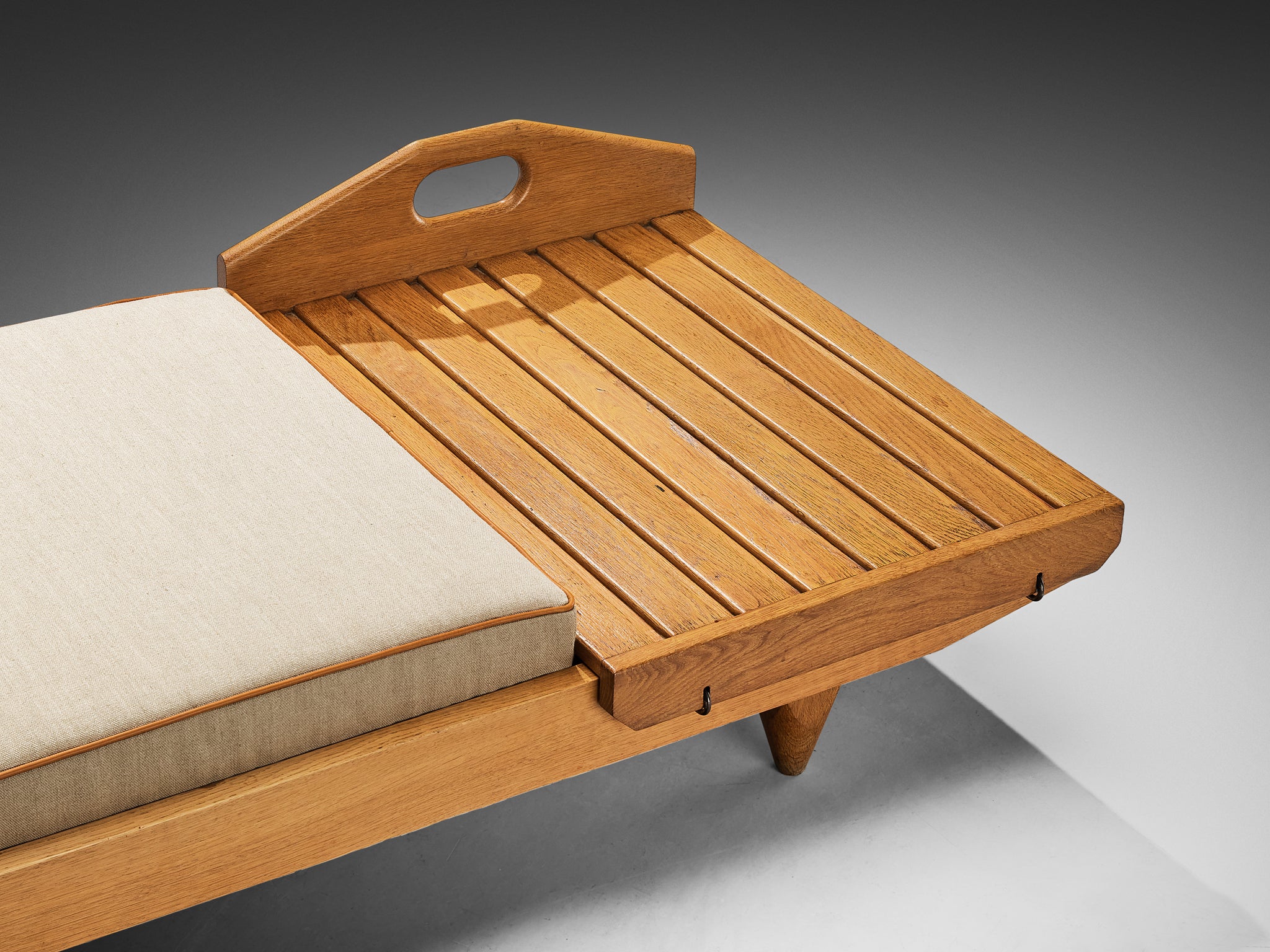 Guillerme & Chambron Daybed or Bench with Side Table in Oak and Fabric seating Morentz