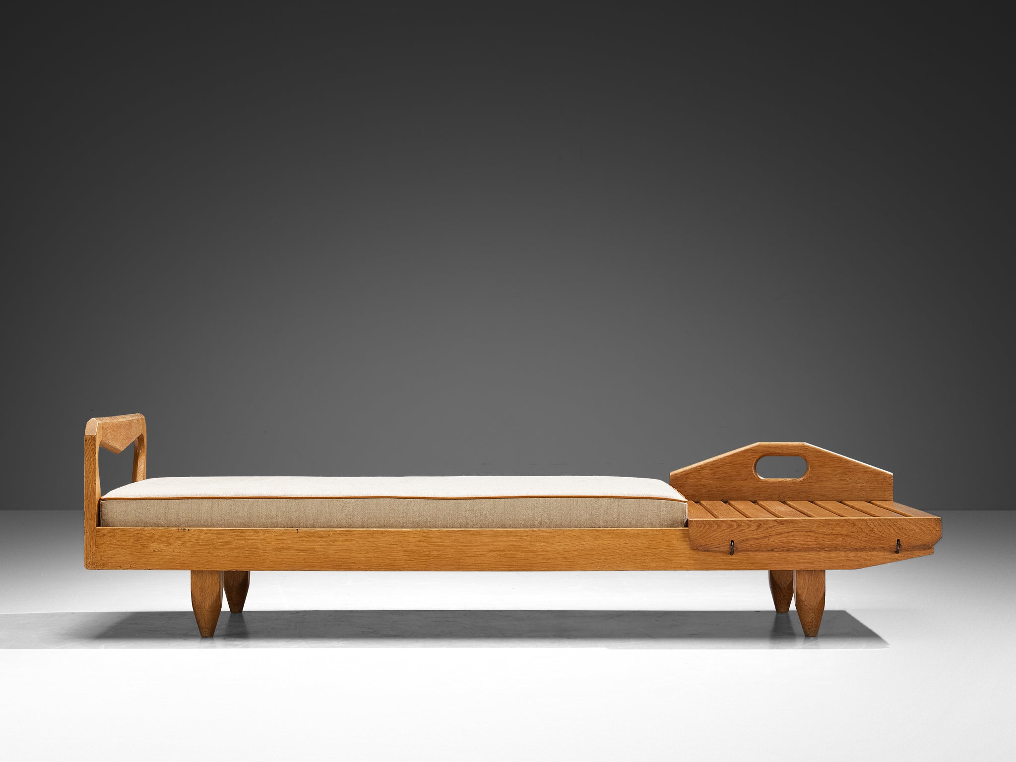 Guillerme & Chambron Daybed or Bench with Side Table in Oak and Fabric seating Morentz