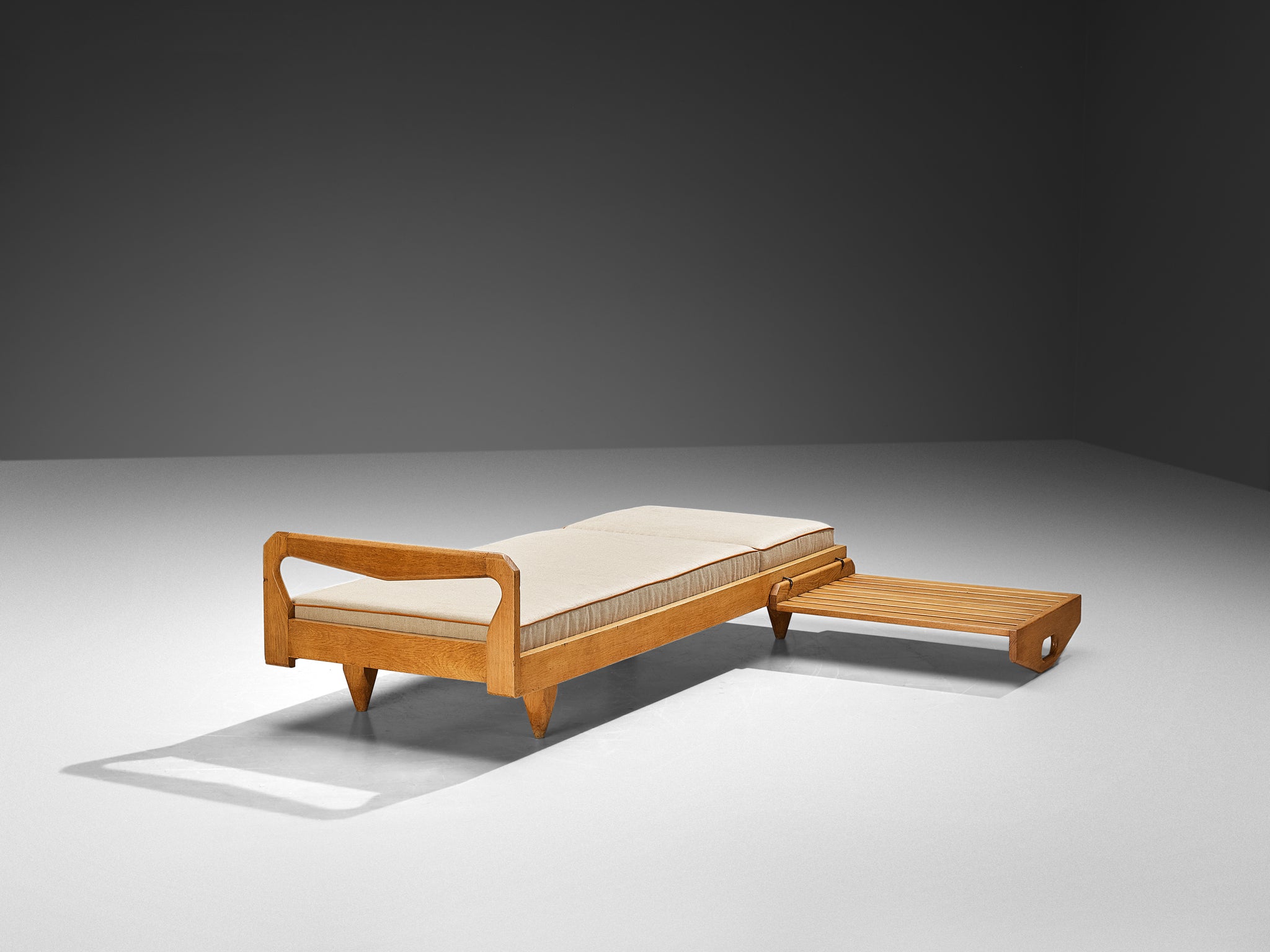 Guillerme & Chambron Daybed or Bench with Side Table in Oak and Fabric seating Morentz