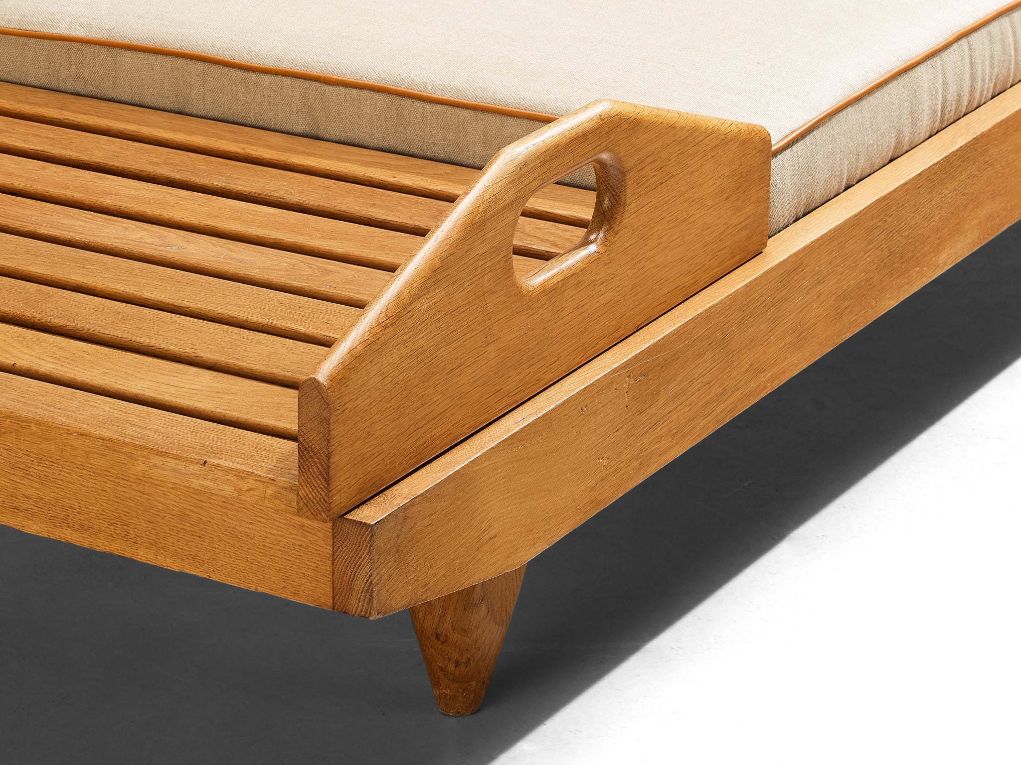 Guillerme & Chambron Daybed or Bench with Side Table in Oak and Fabric