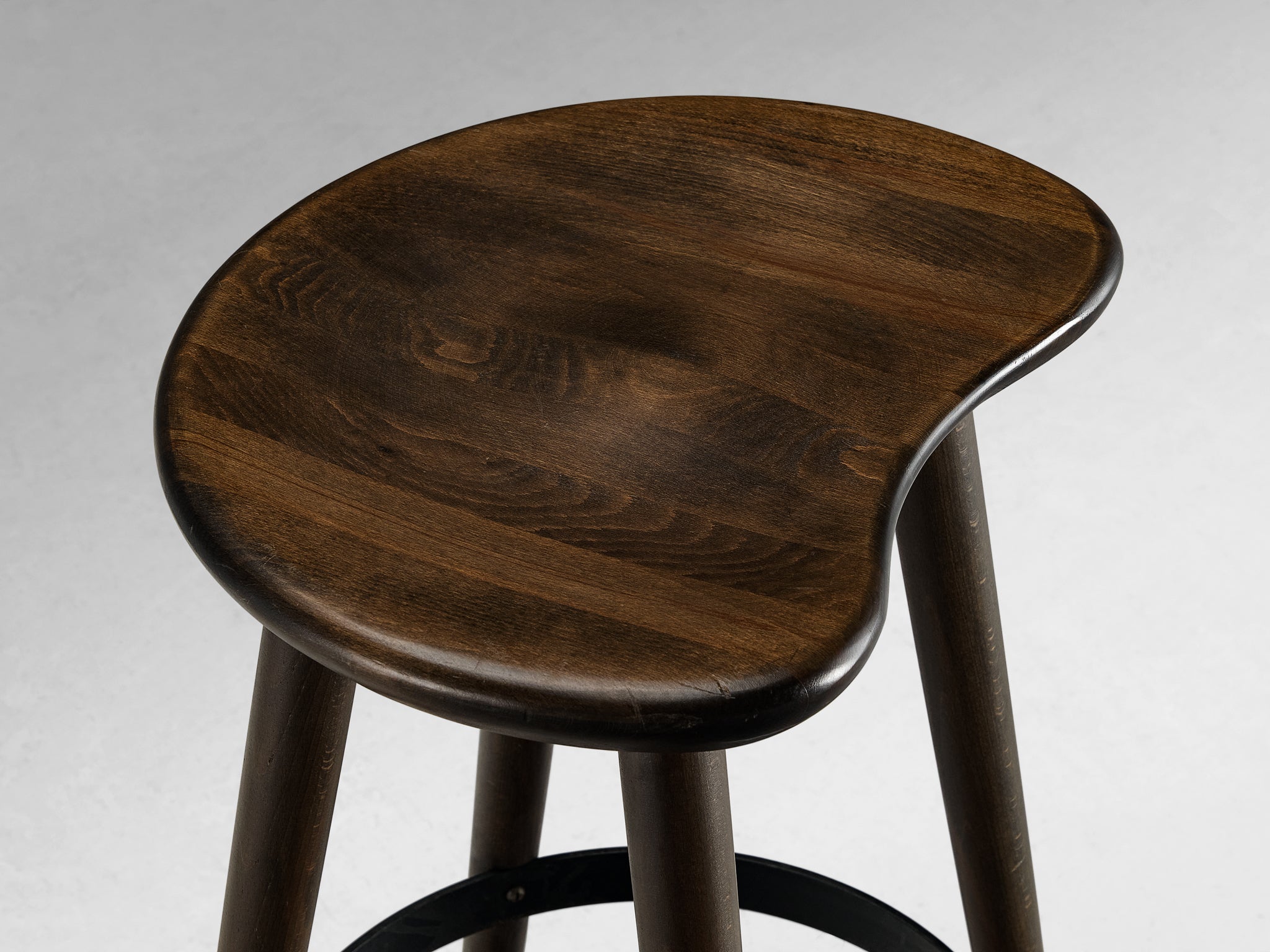 Brutalist Bar Stools in Darkened Wood and Steel Detailing Seating Morentz