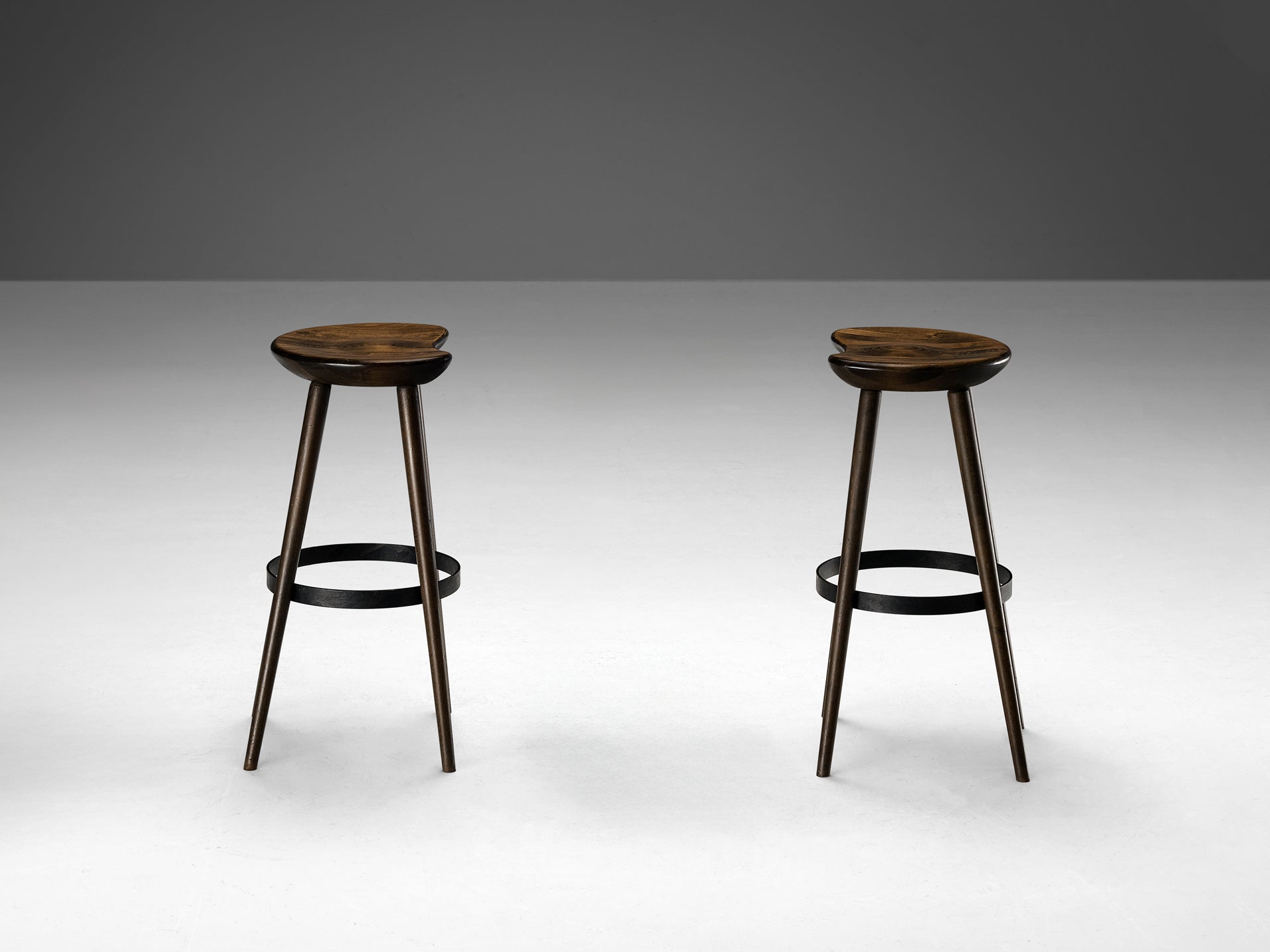 Brutalist Bar Stools in Darkened Wood and Steel Detailing Seating Morentz