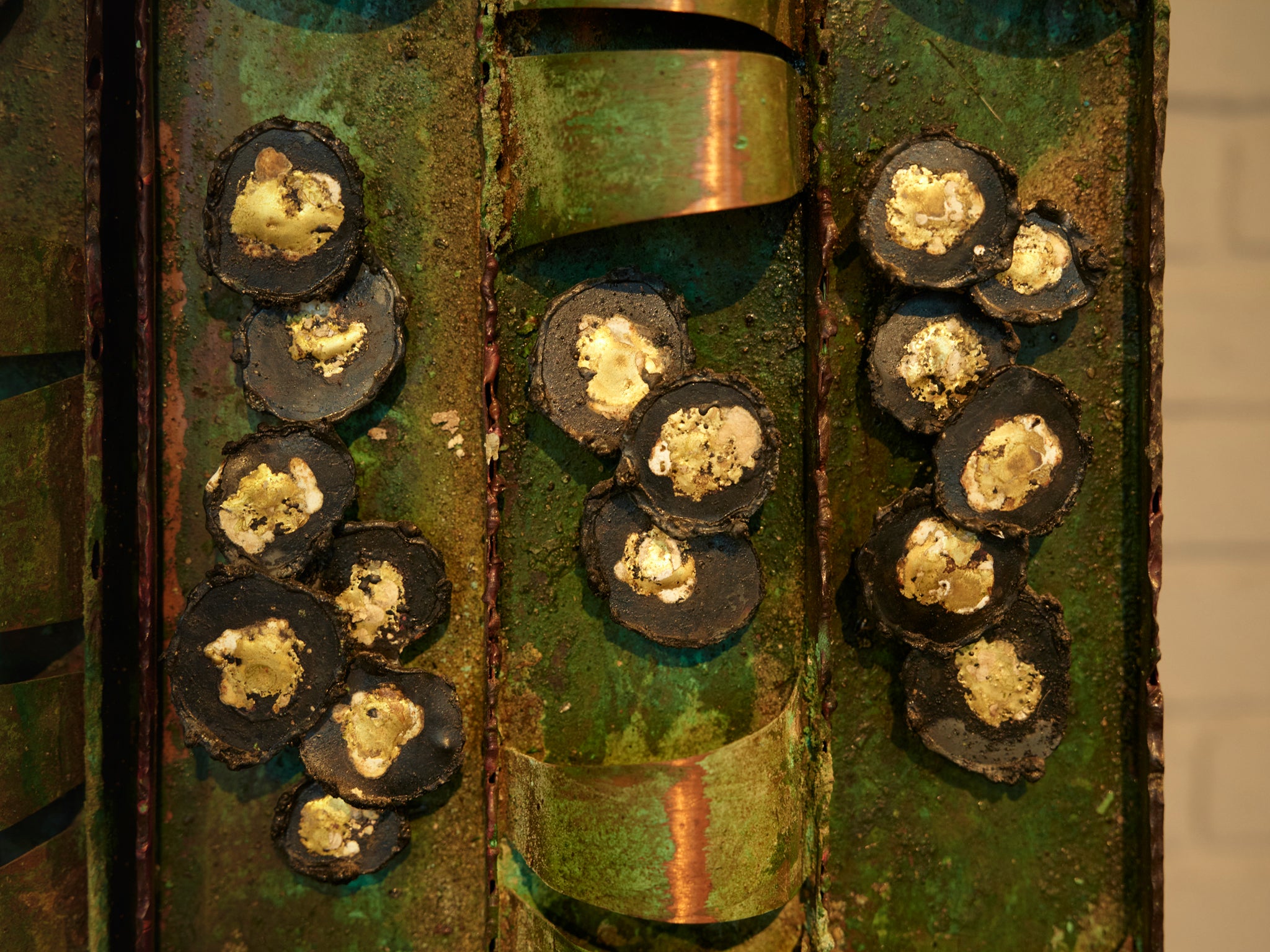 Paul Evans for Paul Evans Studio Early and Rare Loop Cabinet in Verdigris Copper Case pieces and storage cabinets Morentz