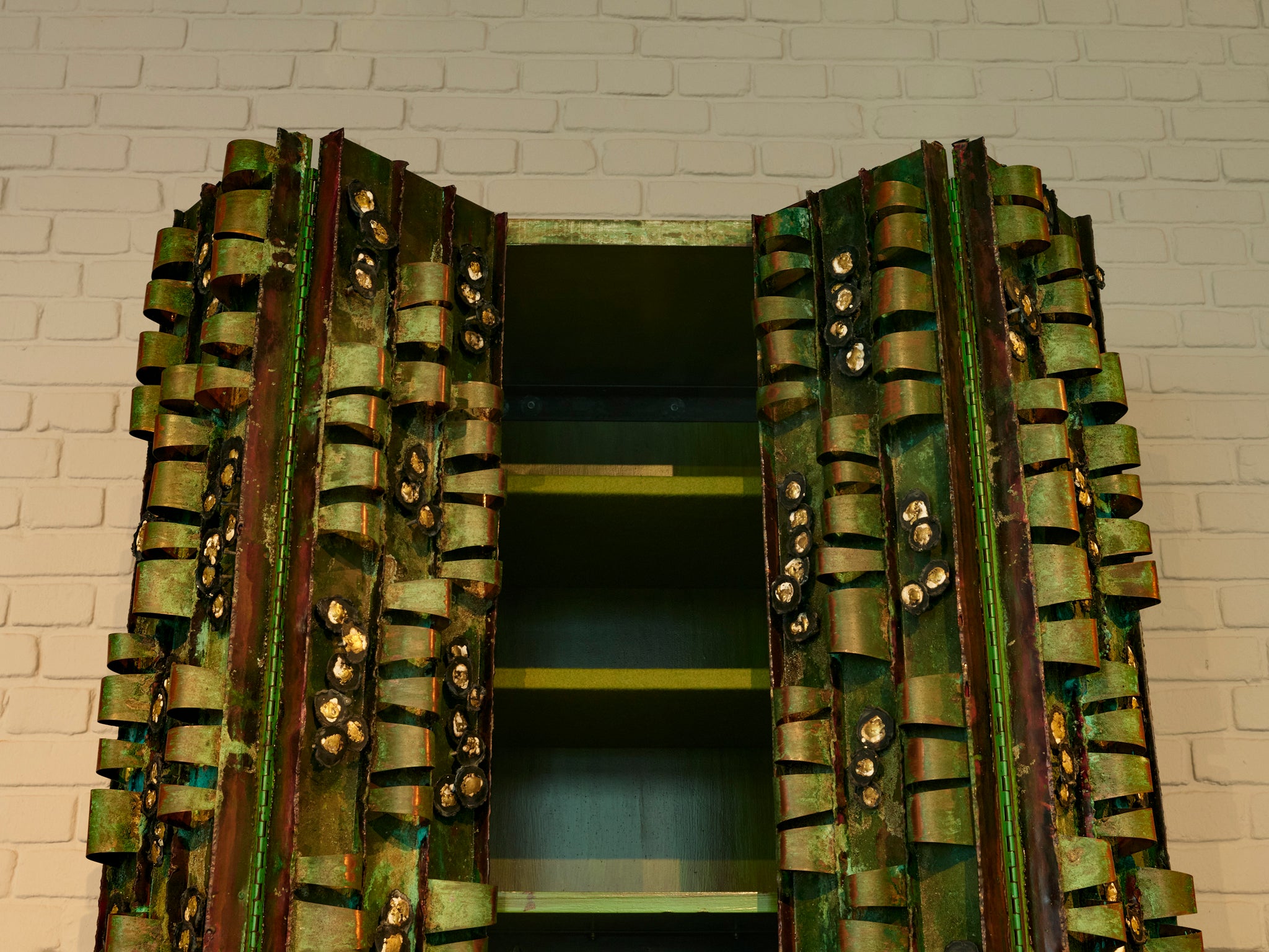 Paul Evans for Paul Evans Studio Early and Rare Loop Cabinet in Verdigris Copper Case pieces and storage cabinets Morentz