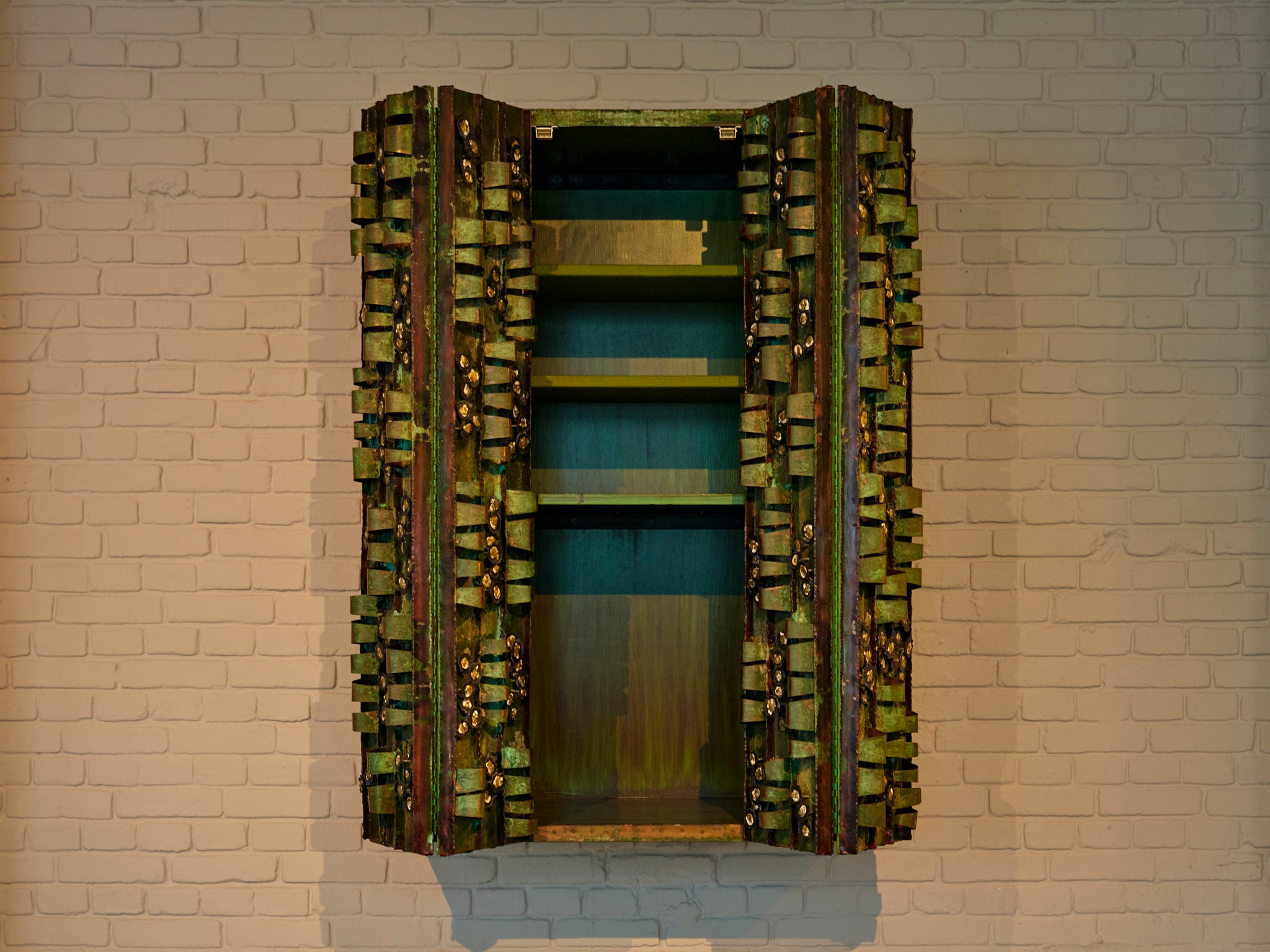 Paul Evans for Paul Evans Studio Early and Rare Loop Cabinet in Verdigris Copper Case pieces and storage cabinets Morentz