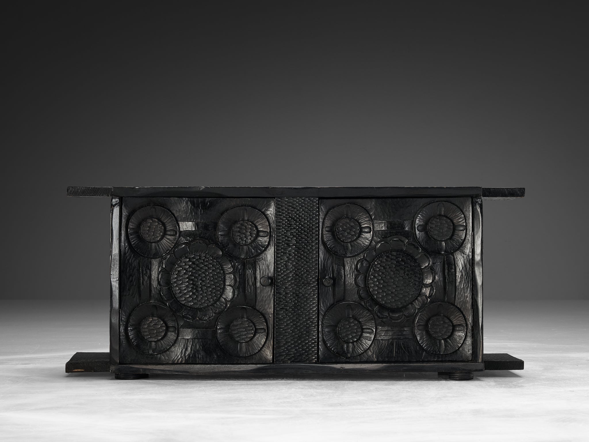 Sculptural Trunk in Black Lacquered Wood with Decorative Carvings case pieces and storage cabinets Morentz