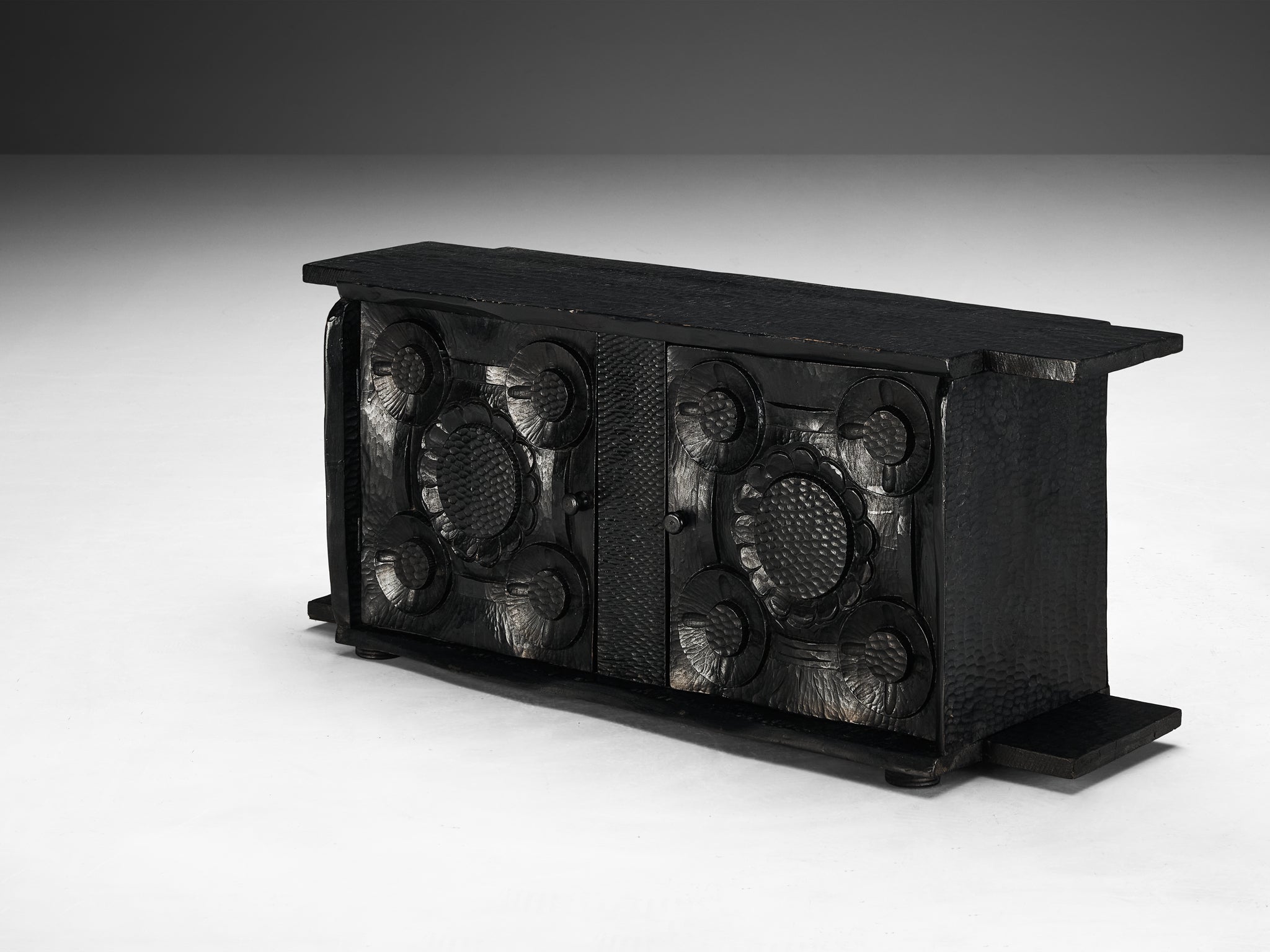 Sculptural Trunk in Black Lacquered Wood with Decorative Carvings case pieces and storage cabinets Morentz