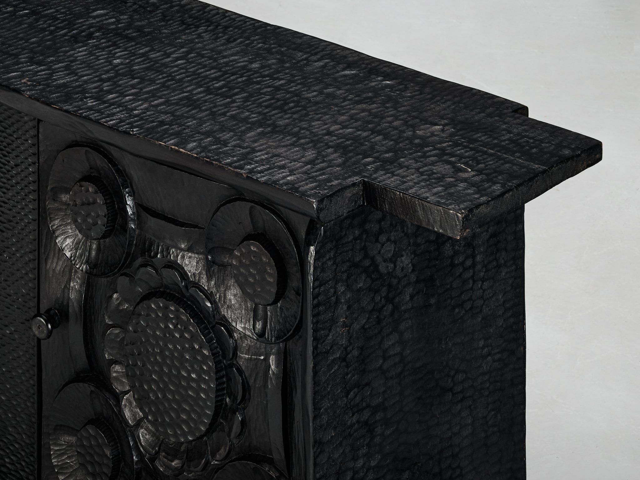 Sculptural Trunk in Black Lacquered Wood with Decorative Carvings case pieces and storage cabinets Morentz