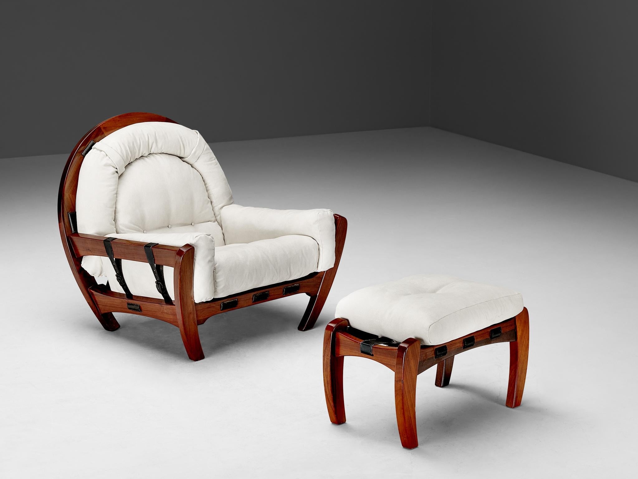 Luciano Frigerio 'Rancero' Lounge Chair with Ottoman in White Upholstery seating Morentz